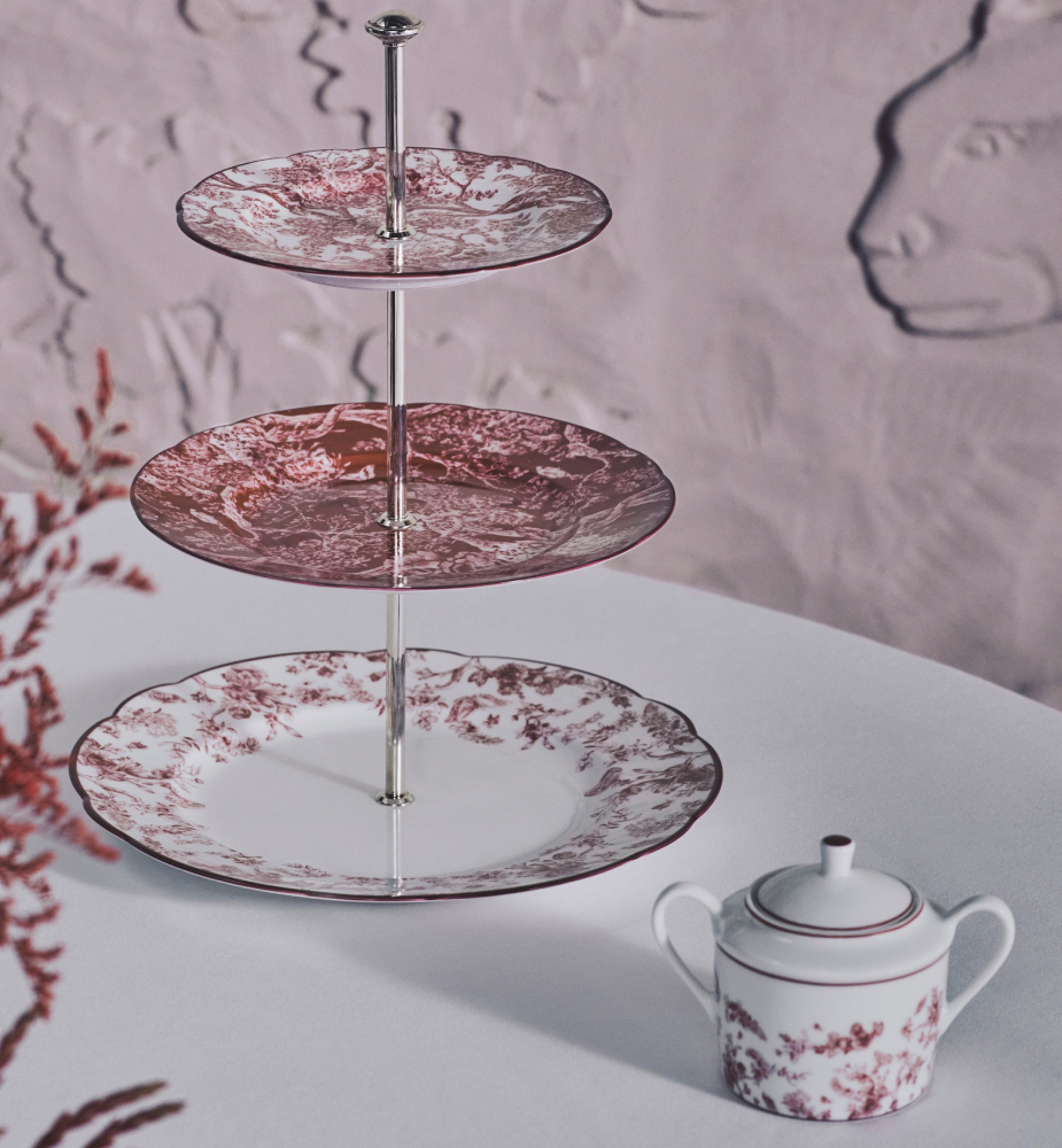 糖罐 酒红色茹伊印花 E13