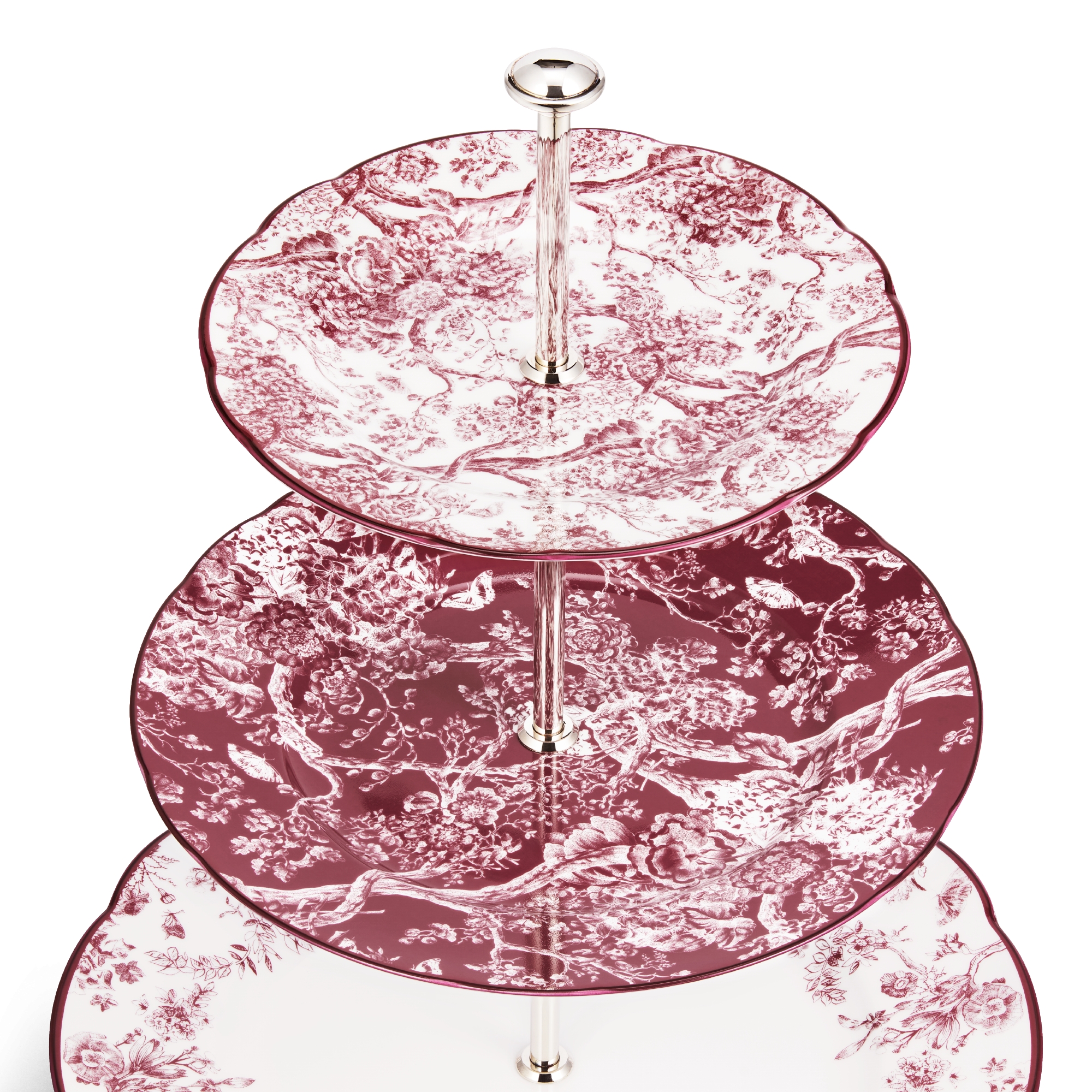 三层蛋糕架 酒红色茹伊印花 E09