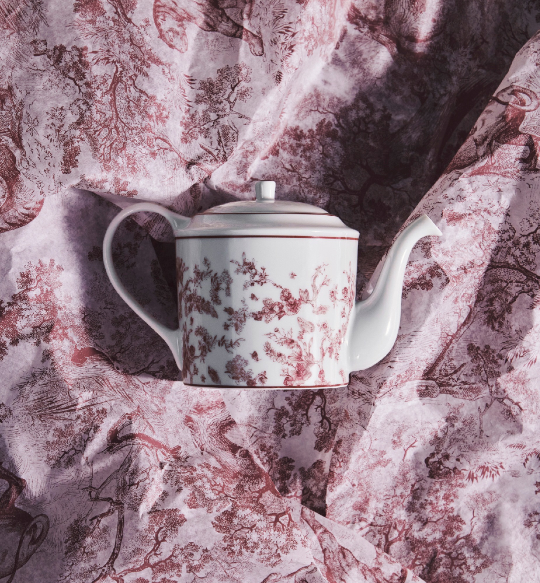 茶壶  酒红色茹伊印花 E12