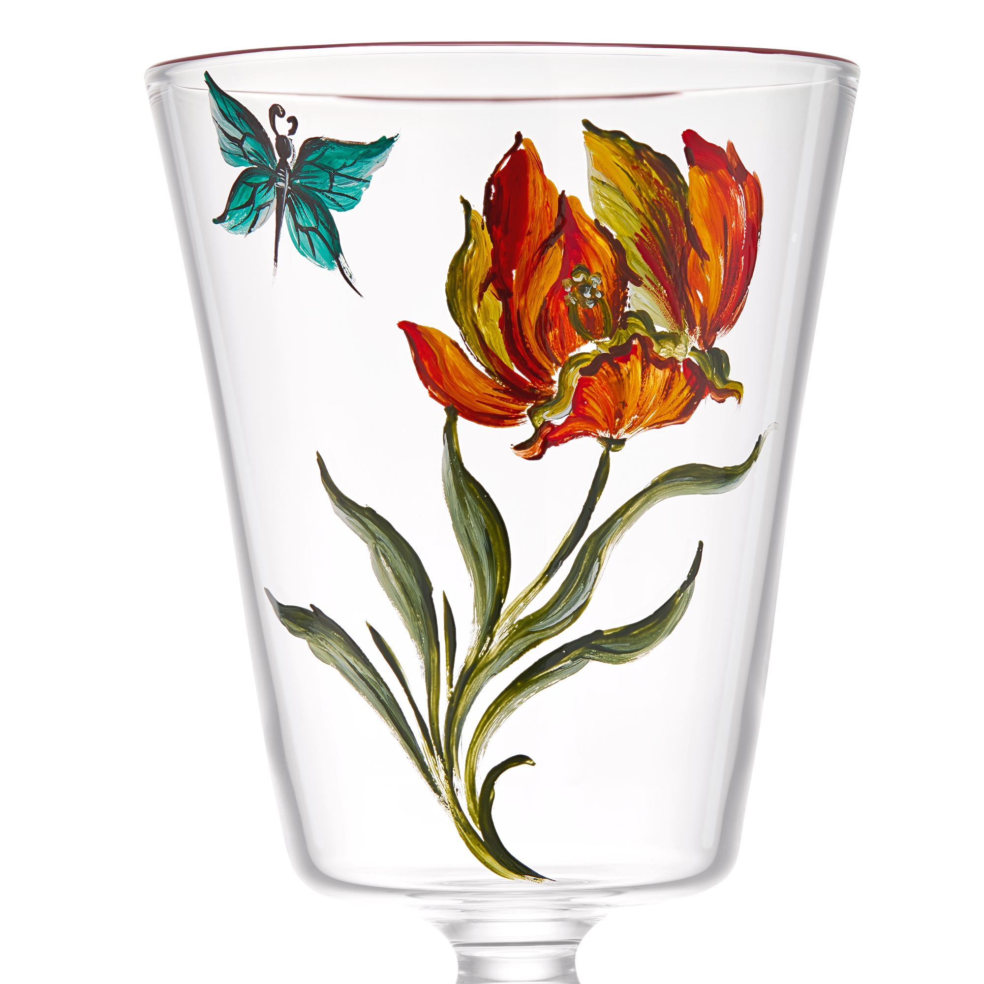 葡萄酒杯 玻璃多色花卉图案 E09