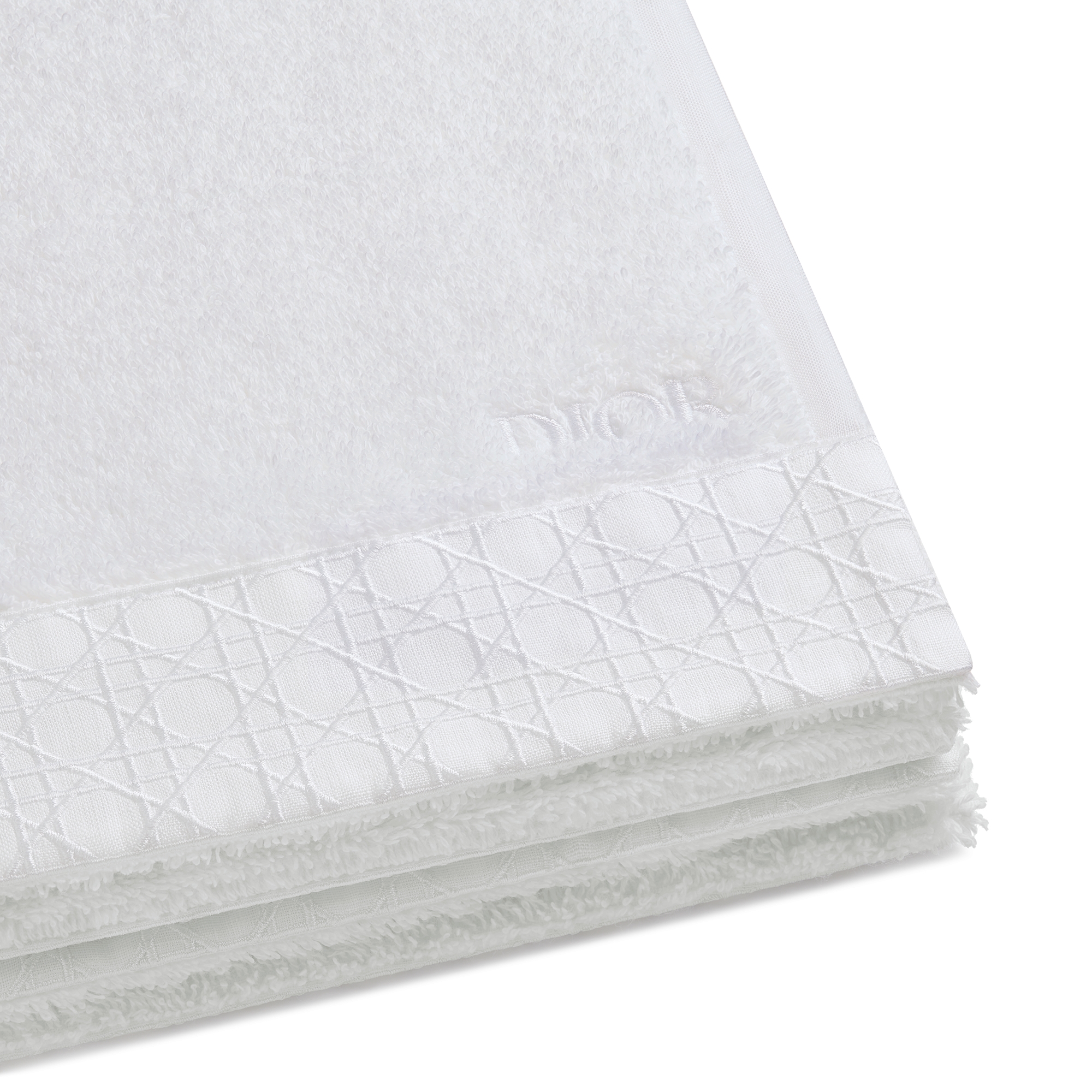 浴巾 白色机织藤格纹饰带 E10