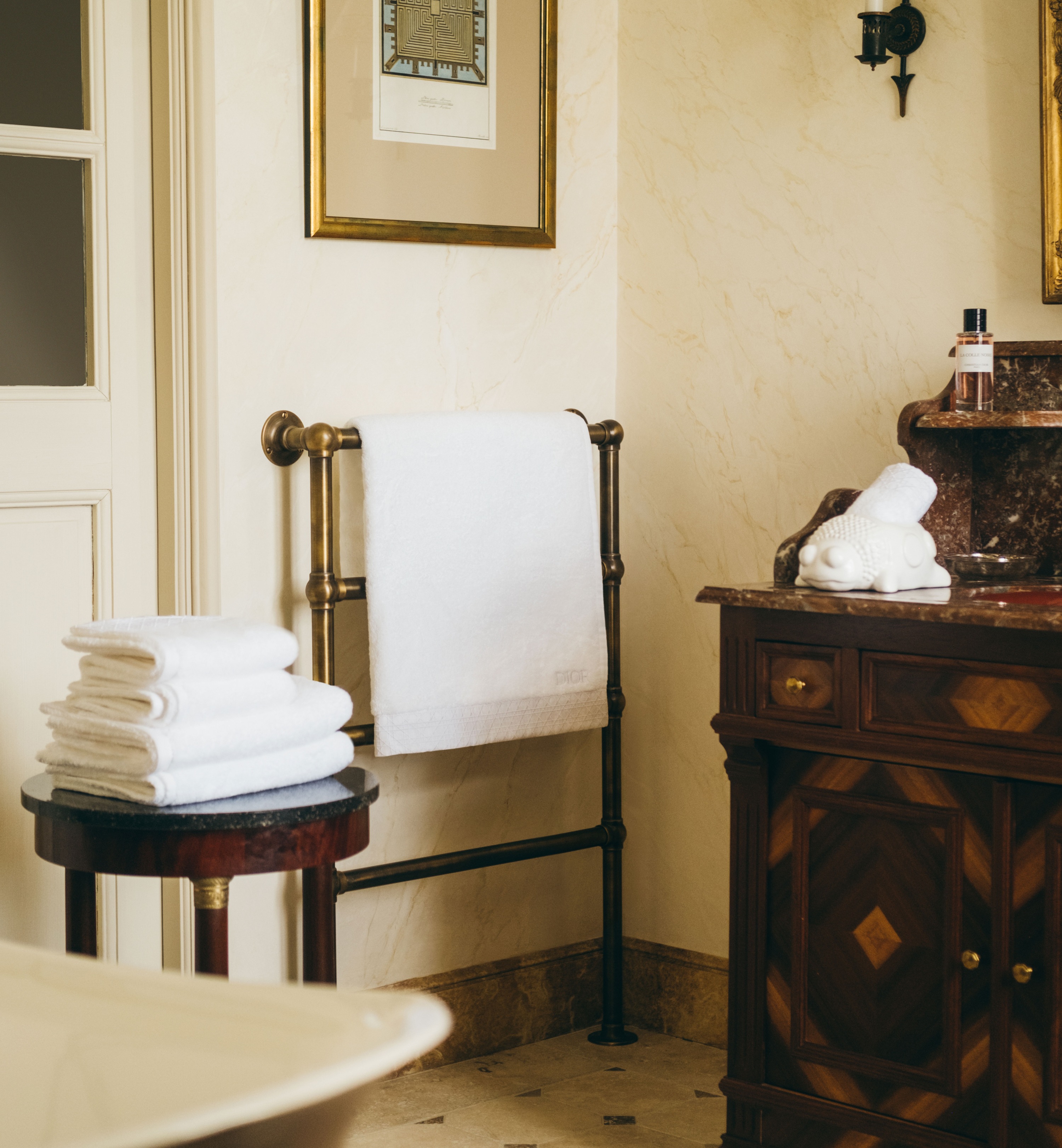 浴巾 白色机织藤格纹饰带 E13