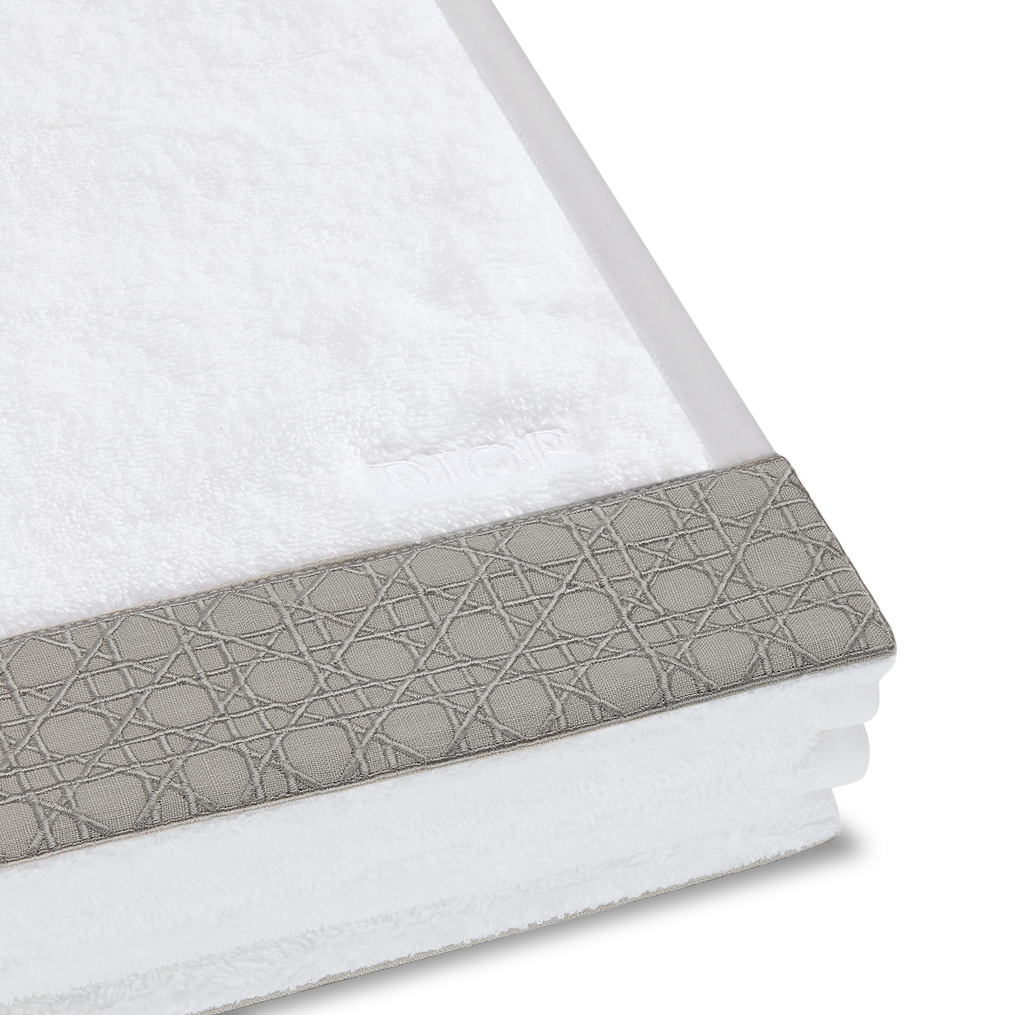 浴巾 灰色机织藤格纹饰带 E09