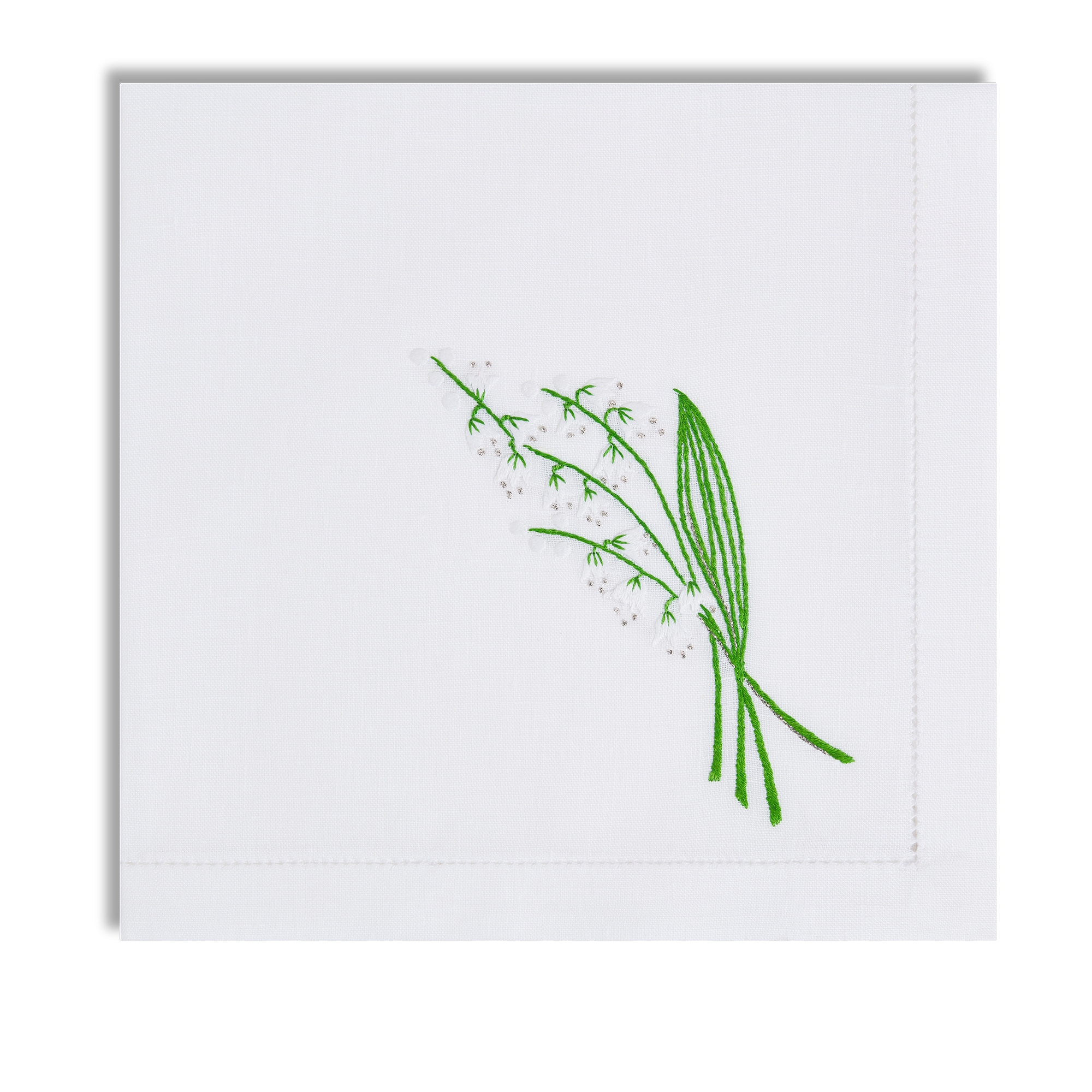 刺绣餐垫和餐巾套装 铃兰系列，白色和绿色 E10