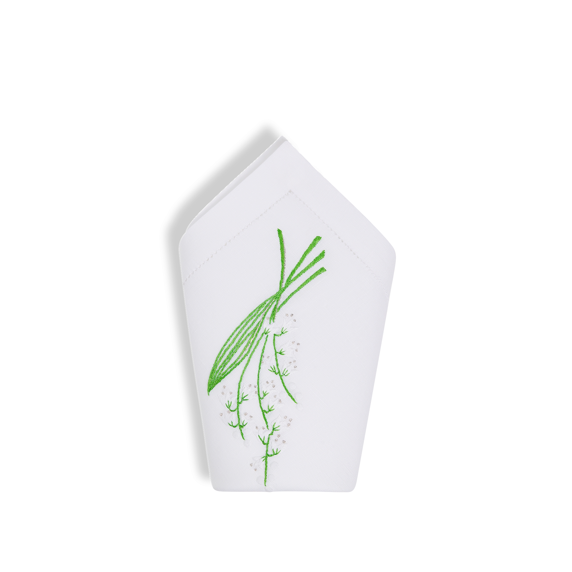 刺绣餐垫和餐巾套装 铃兰系列，白色和绿色 E11