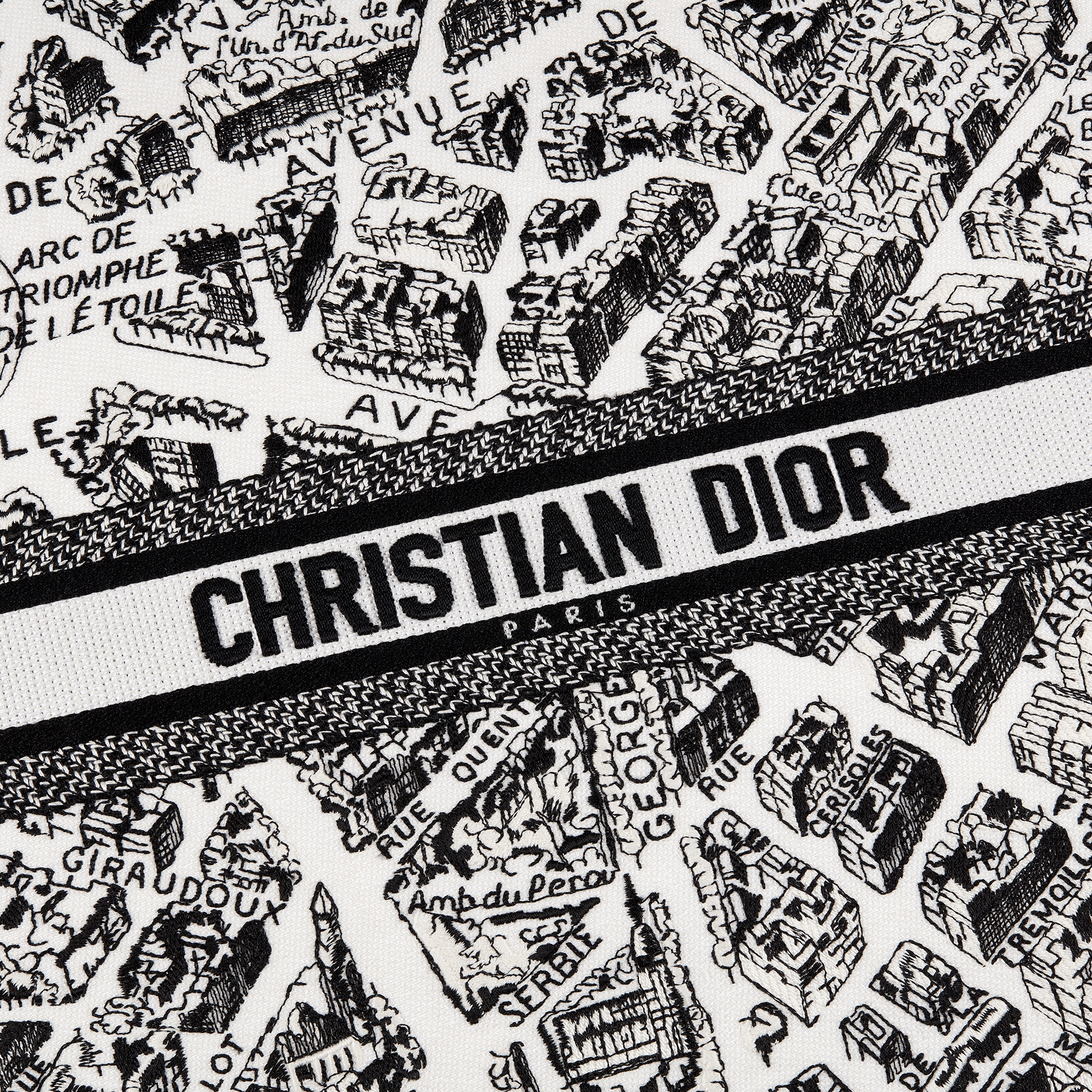 餐垫 白色和黑色 Plan de Paris 图案 E09