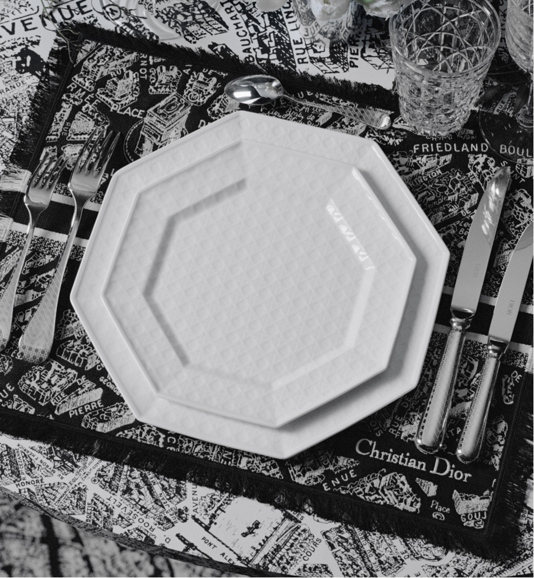 餐垫 黑色和白色 Plan de Paris 图案 E12