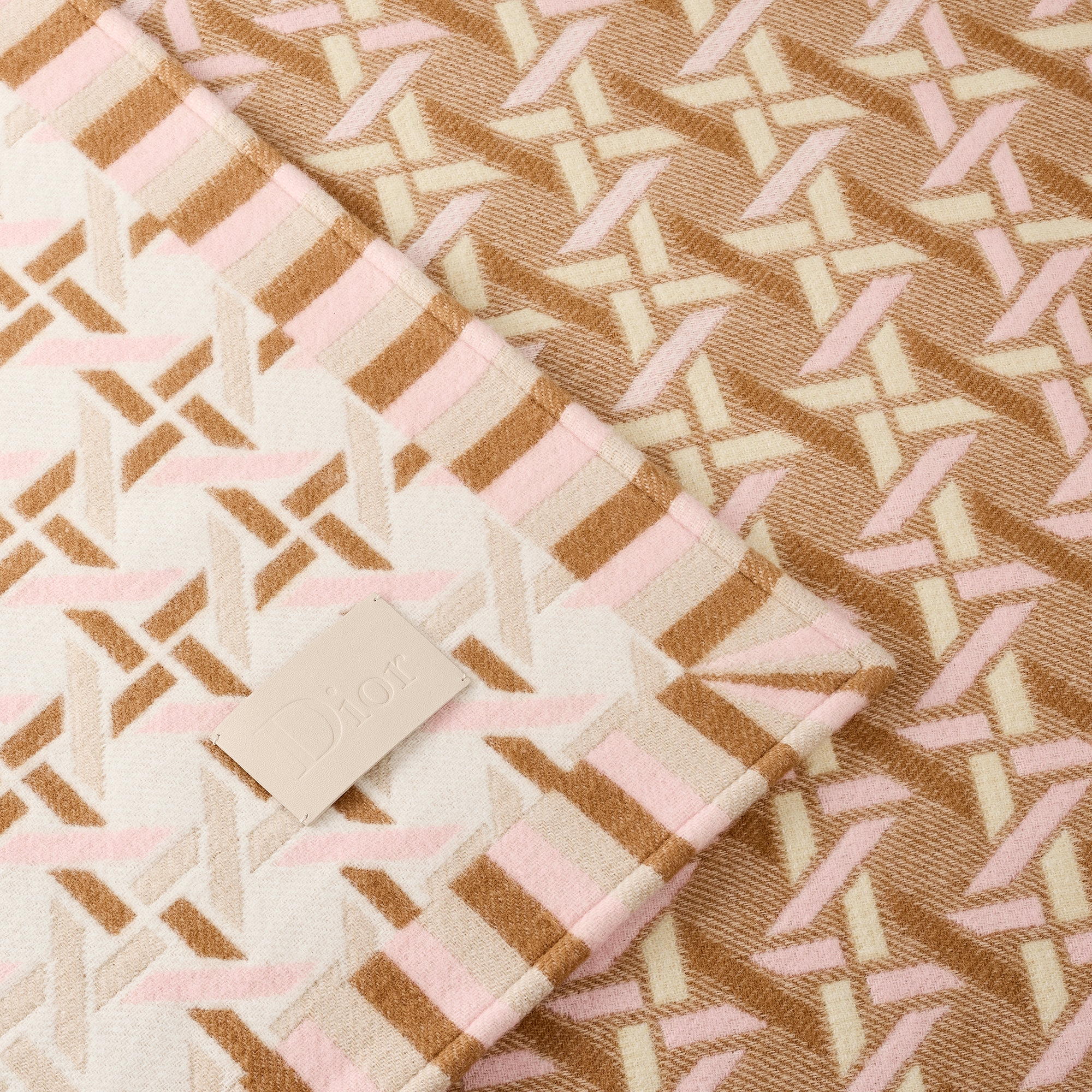 织毯 米色绵羊毛混纺提花面料藤格纹格子图案 E09