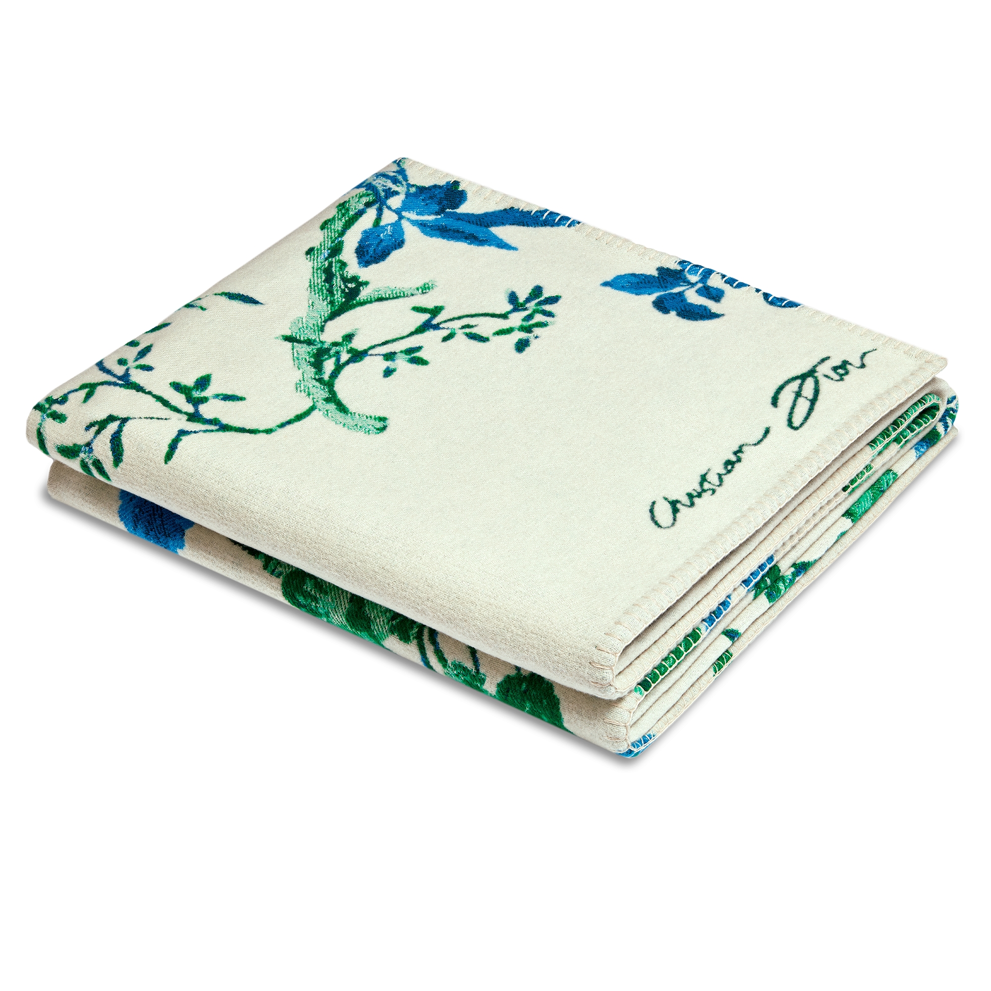 织毯 白色绵羊毛混纺提花面料叶子图案 E09