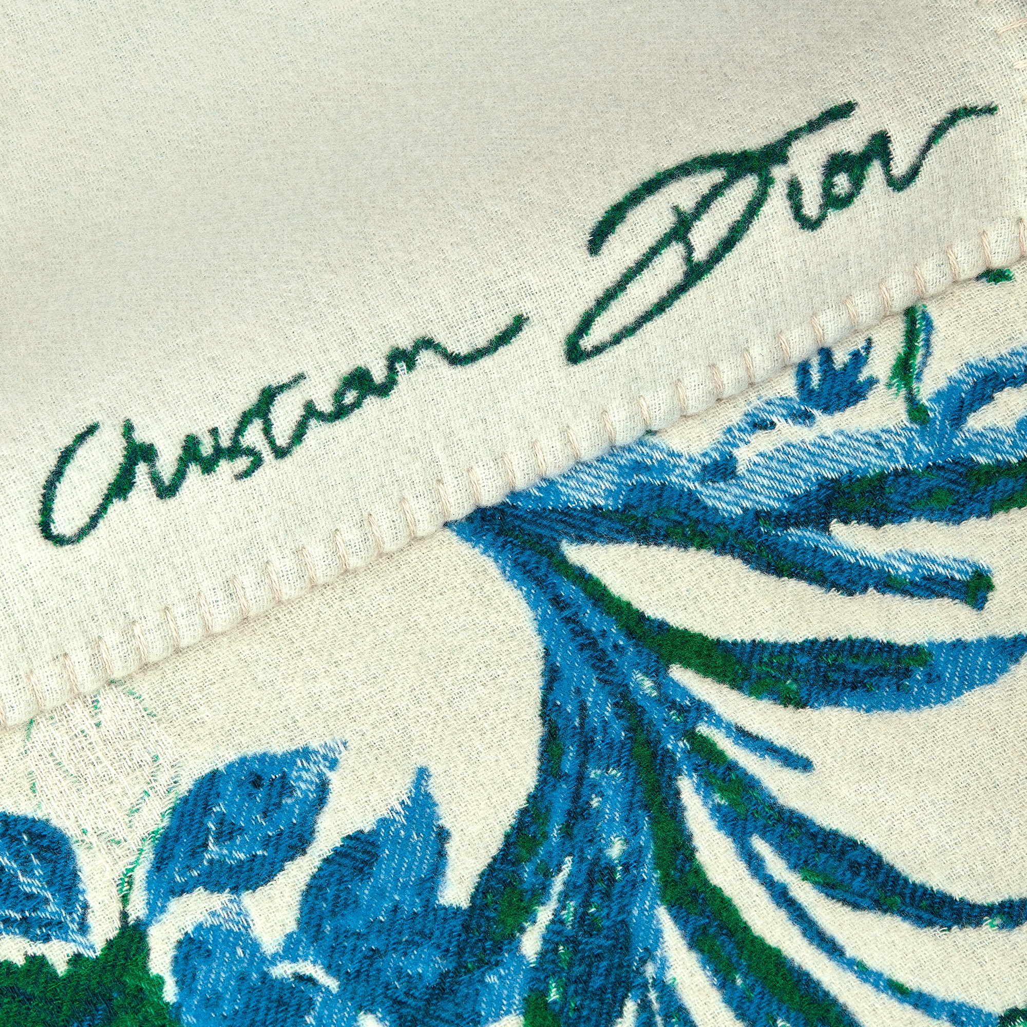 织毯 白色绵羊毛混纺提花面料叶子图案 E10