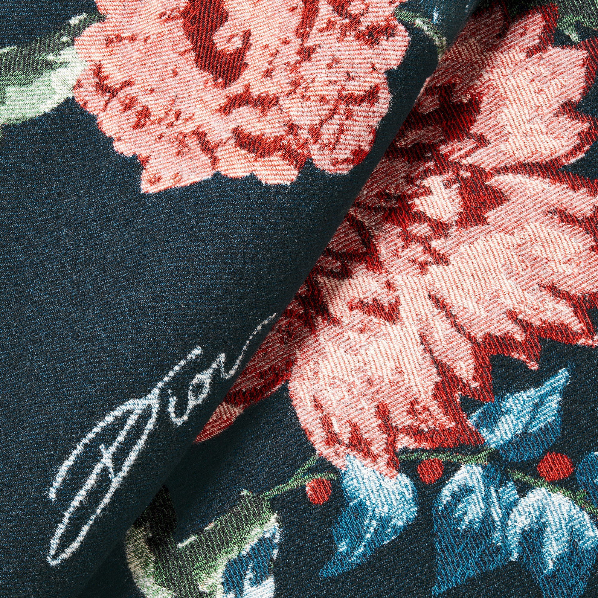 织毯  蓝色绵羊毛混纺提花面料飞鸟和花朵图案 E09