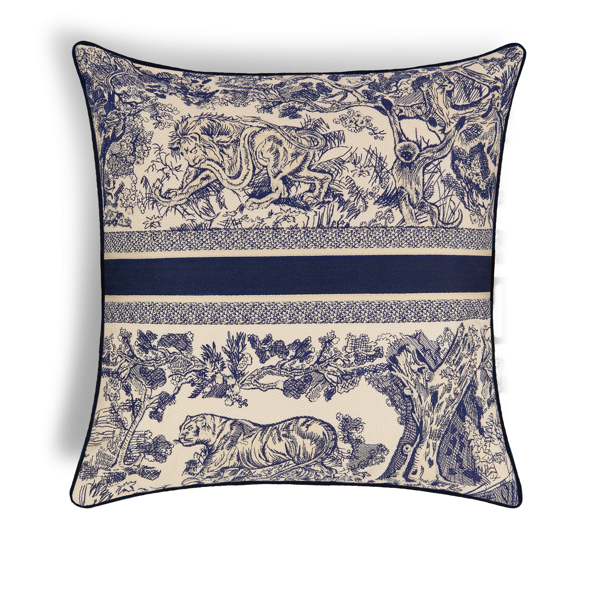 正方形靠垫 蓝色茹伊印花 E08