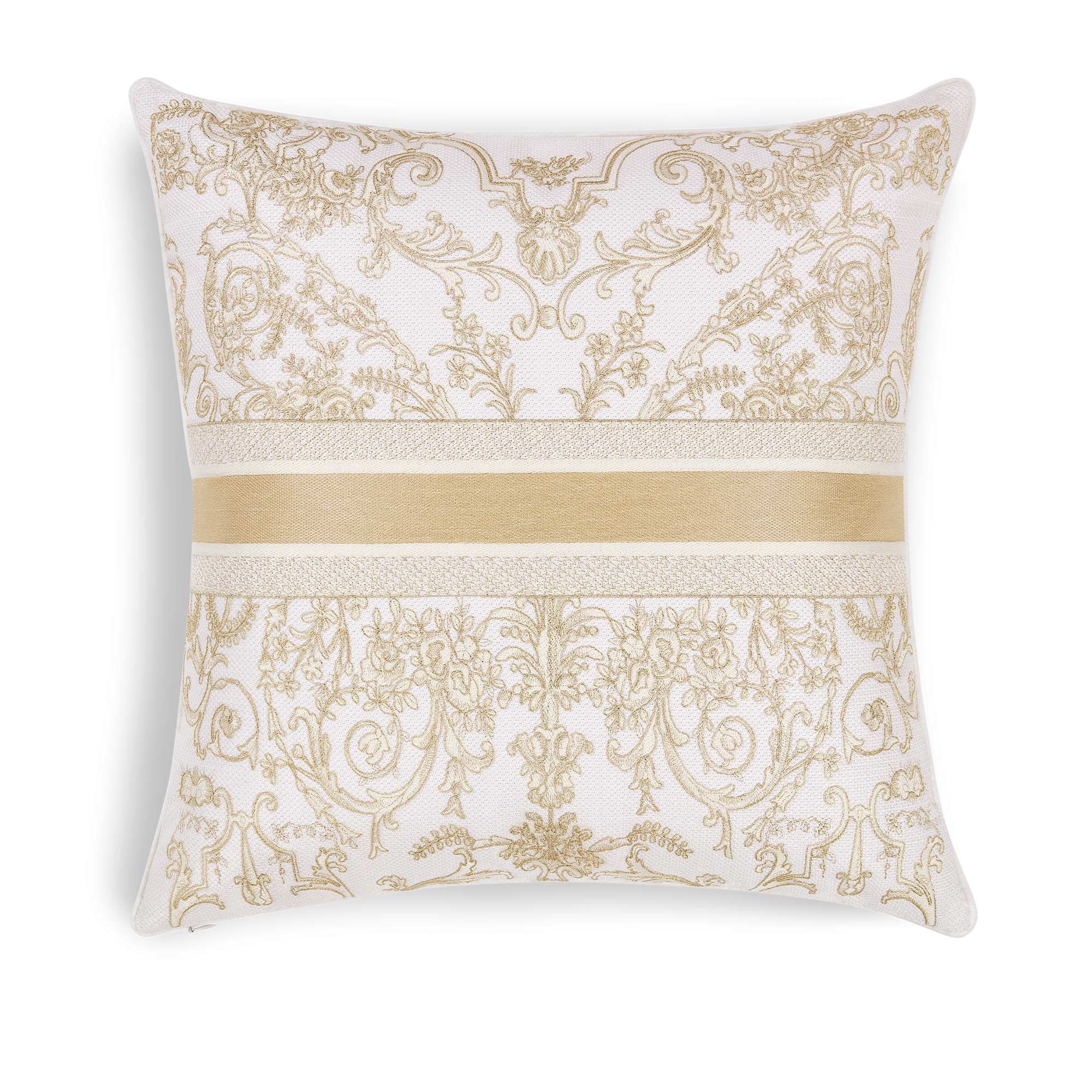 正方形靠垫 白色棉质混纺面料金色调 Dioresque Butterfly 图案刺绣 E08