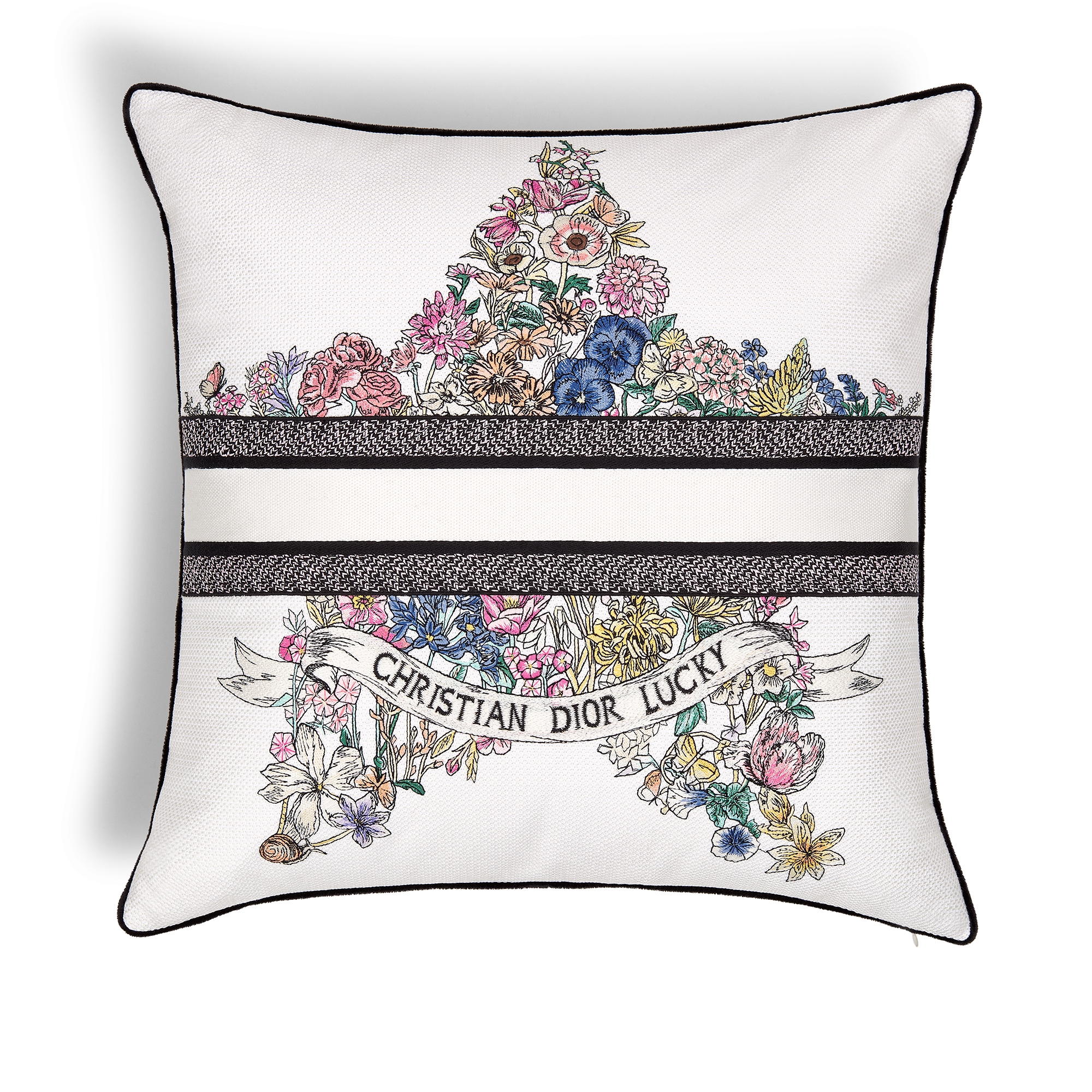 正方形靠垫 棉质面料多色 Lucky Dior 图案刺绣 E08