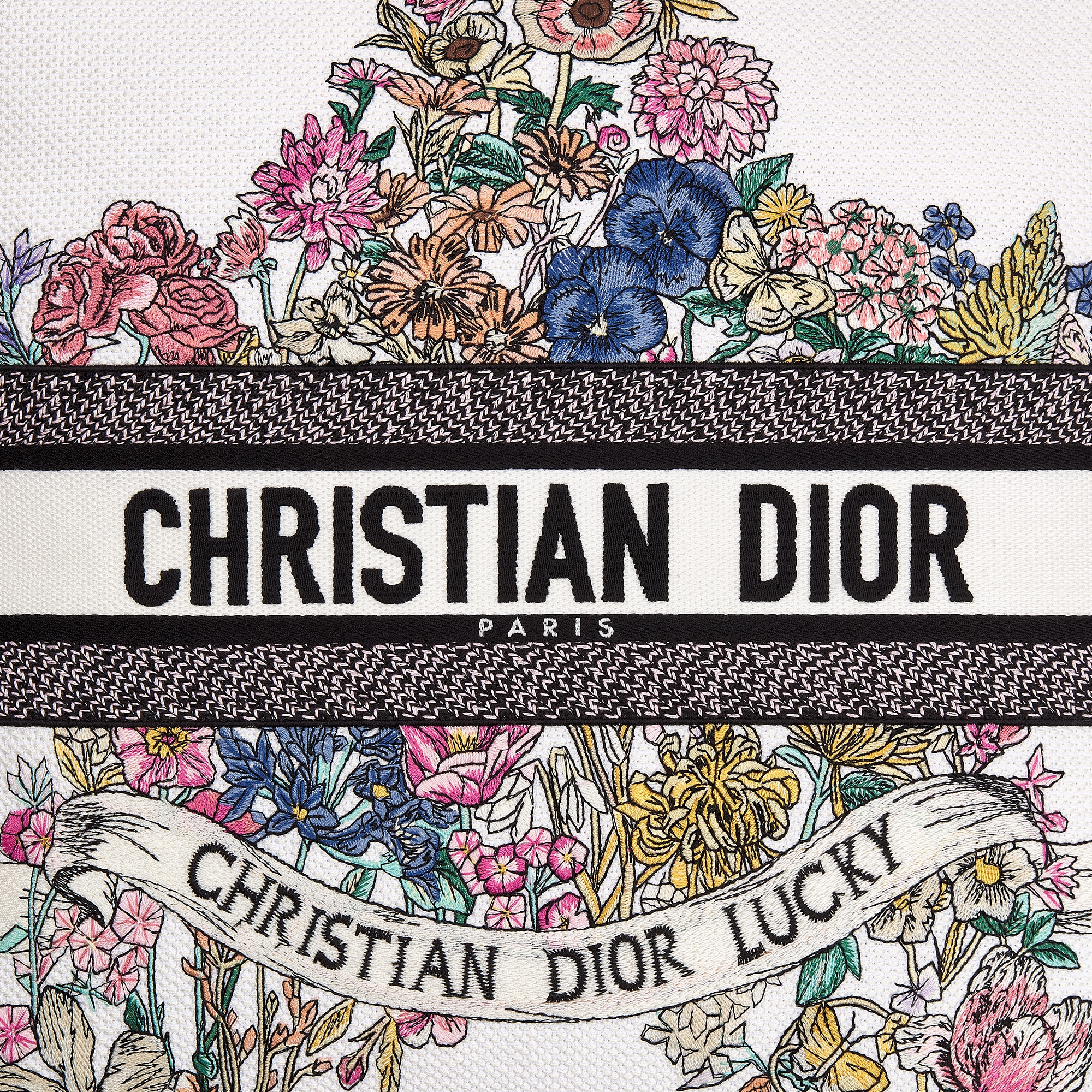 正方形靠垫 棉质面料多色 Lucky Dior 图案刺绣 E09