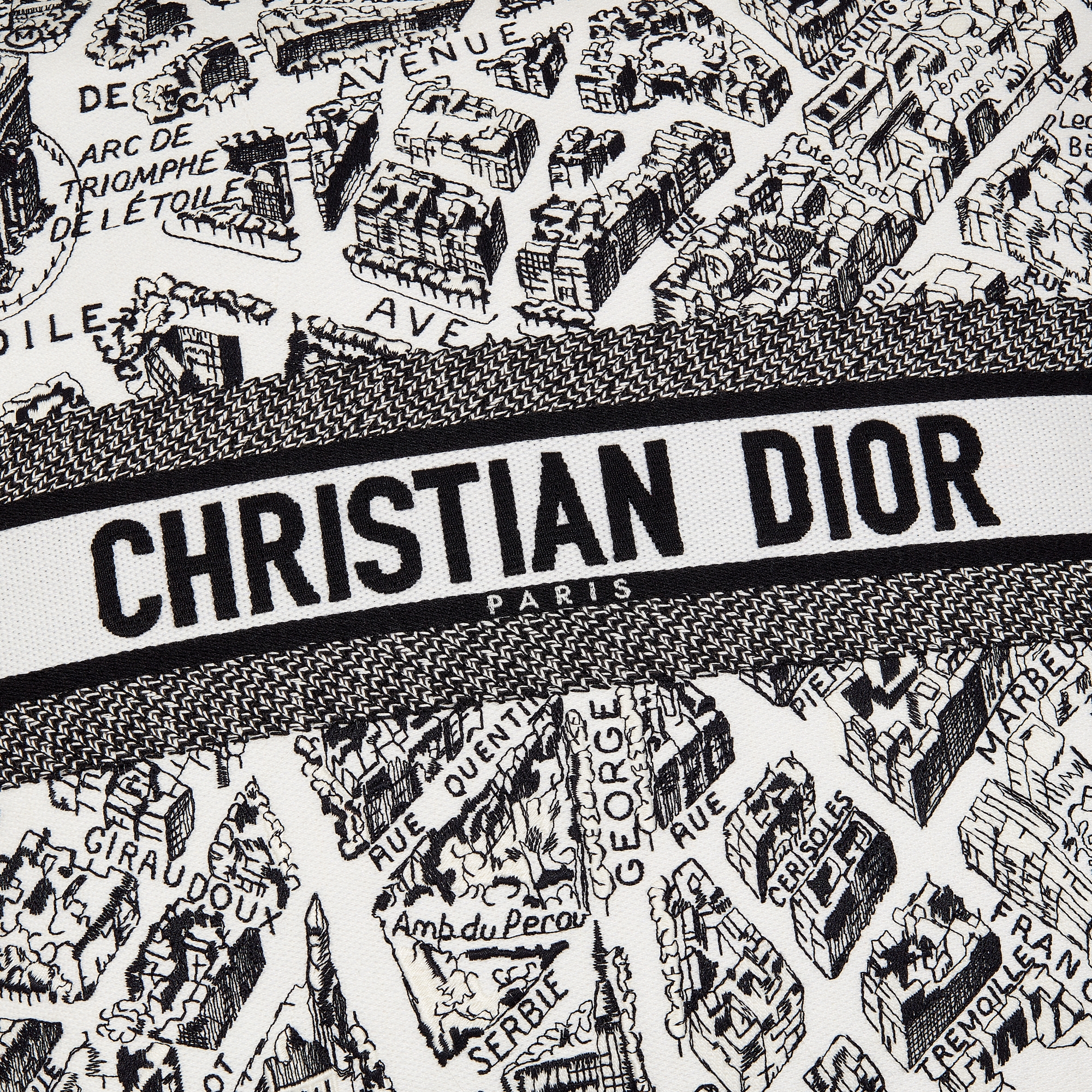 正方形靠垫 白色和黑色 Plan de Paris 图案 E09