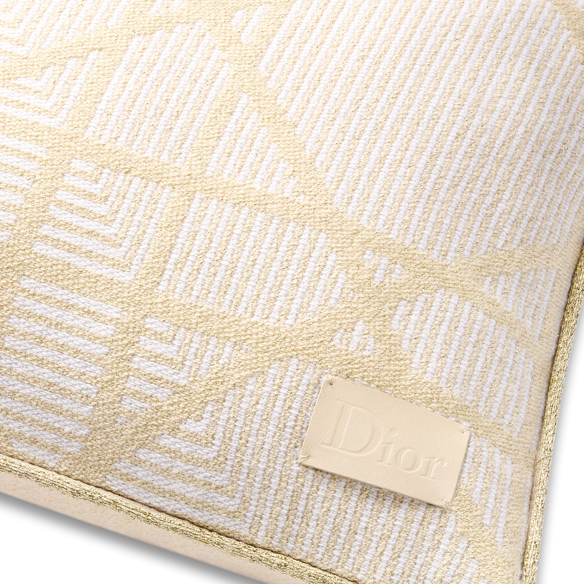 方形靠垫 米色绵羊毛混纺提花面料 Optique 藤格纹 E09