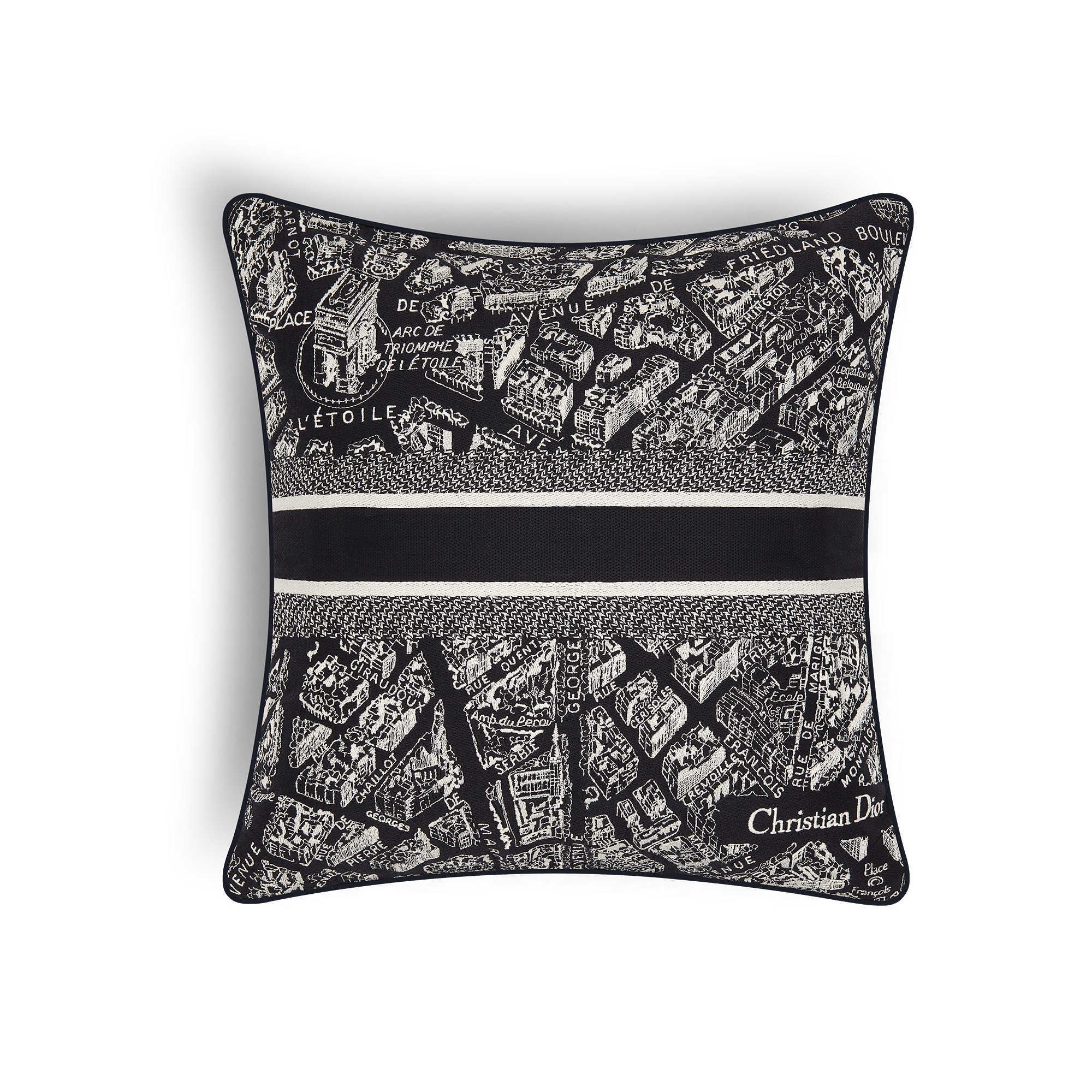 小号正方形靠垫 黑色和白色 Plan de Paris 图案 E08