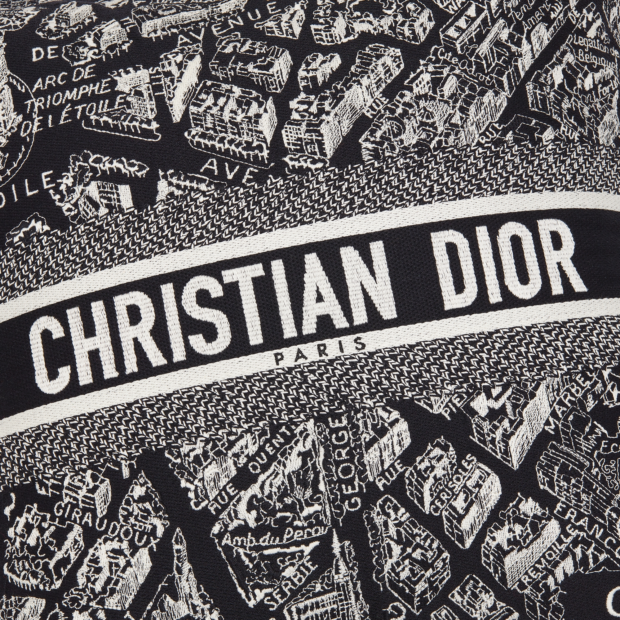 小号正方形靠垫 黑色和白色 Plan de Paris 图案 E09