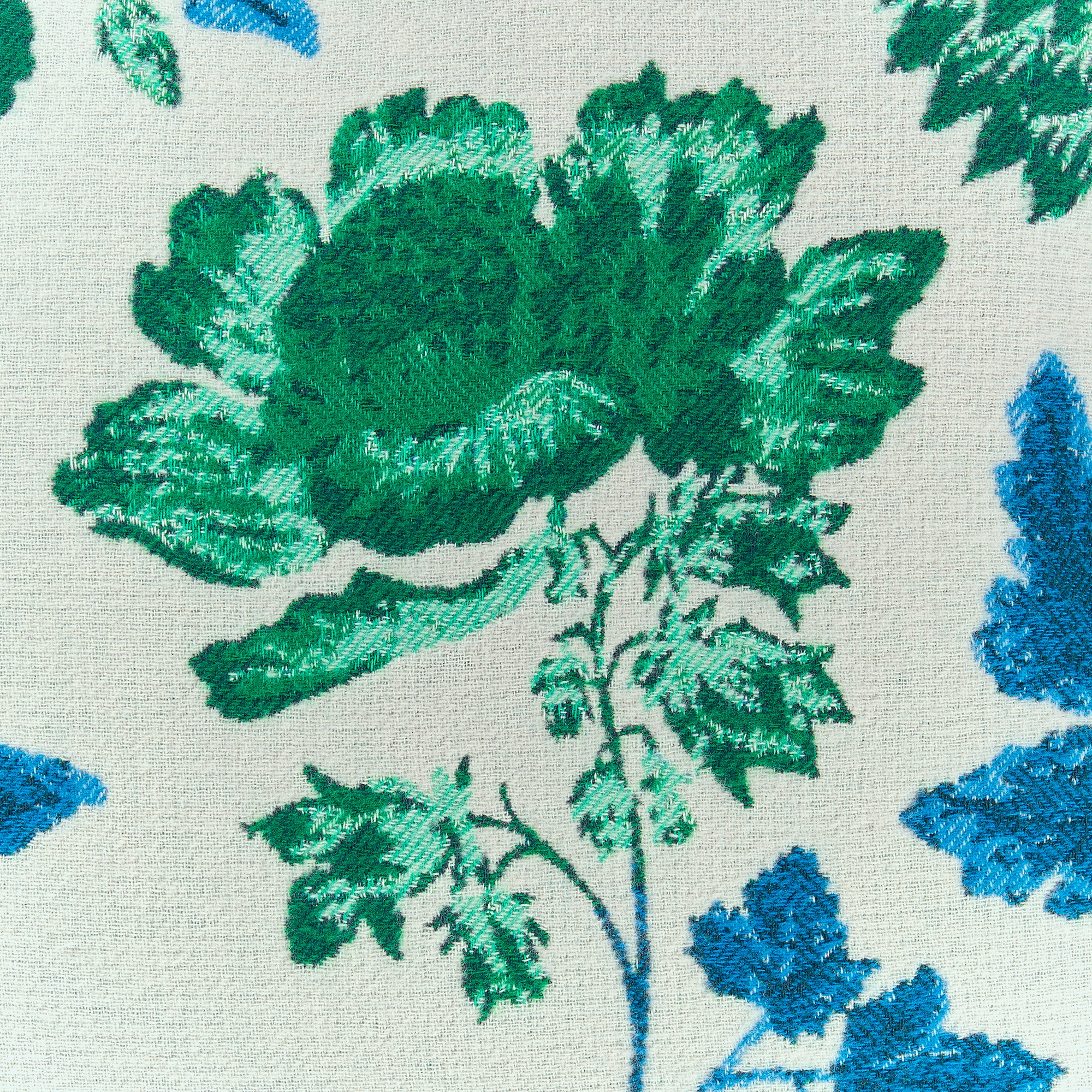 正方形靠垫 白色绵羊毛混纺提花面料叶子图案 E09