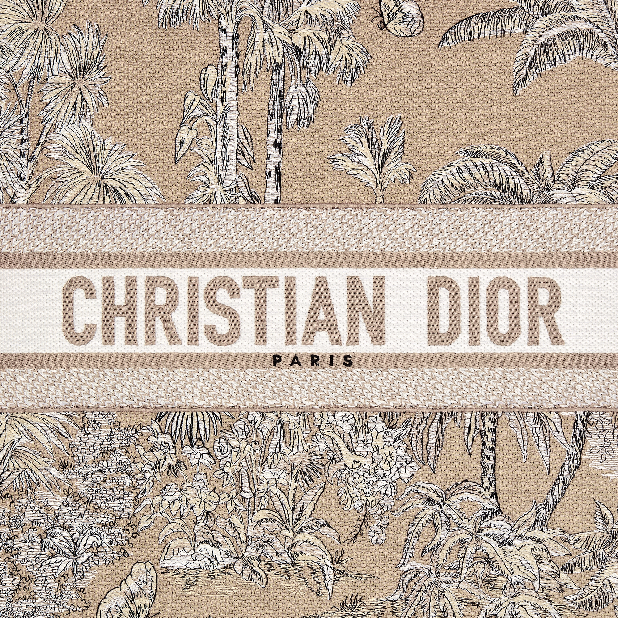 正方形靠垫 米色和白色棉质刺绣面料 Palms 茹伊印花 E09