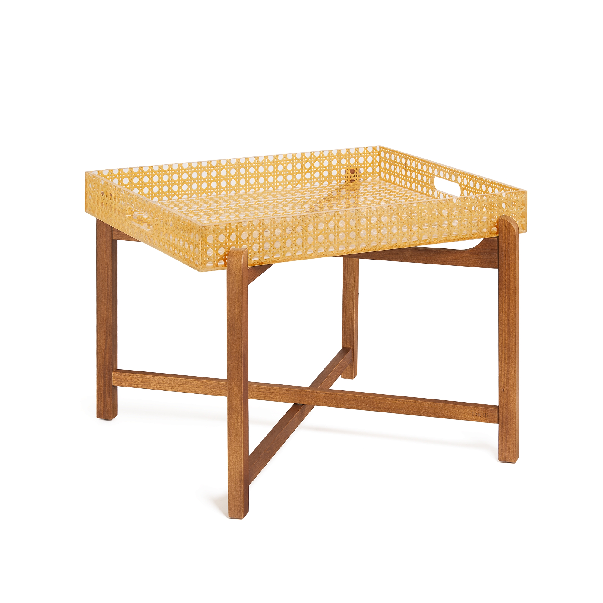 咖啡桌 人工树脂、橡木和藤条，Provence 藤格纹图案 E03