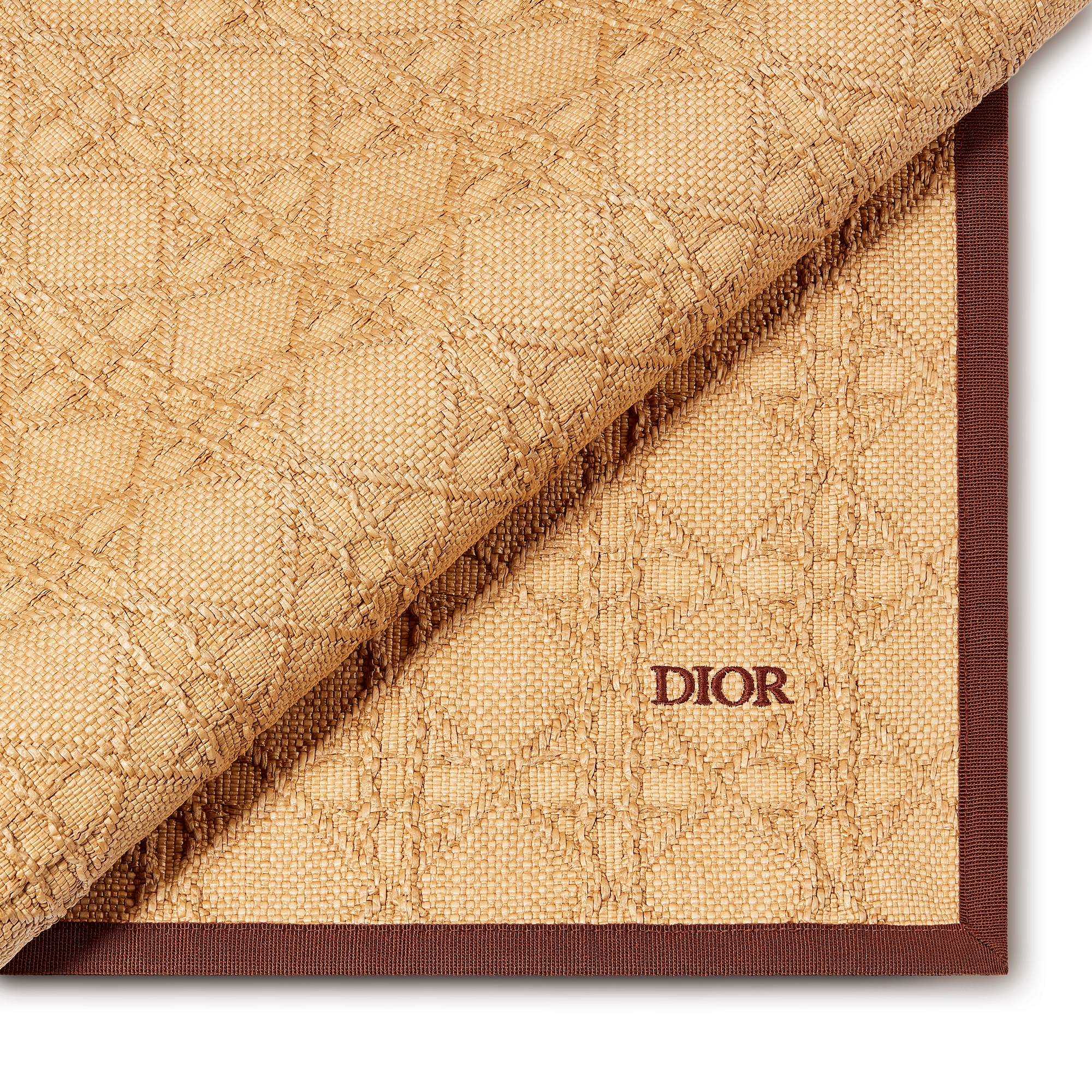 沙滩垫 酒椰草效果科技面料和牛皮革藤格纹图案 E10