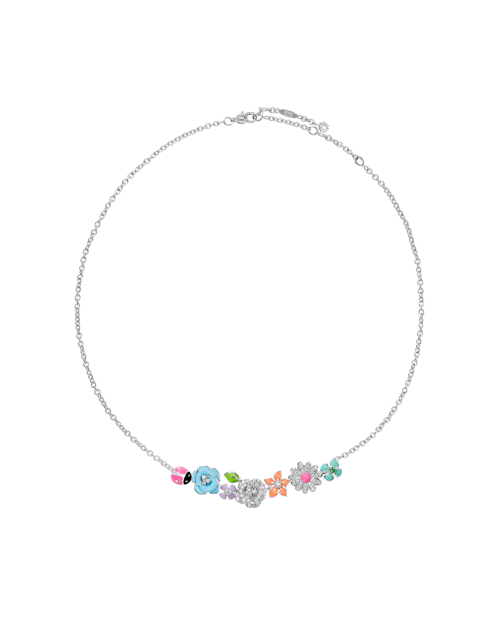 Diorette 项链 白色 18K 金、钻石、沙弗莱石和高级珠宝彩漆装饰 E01