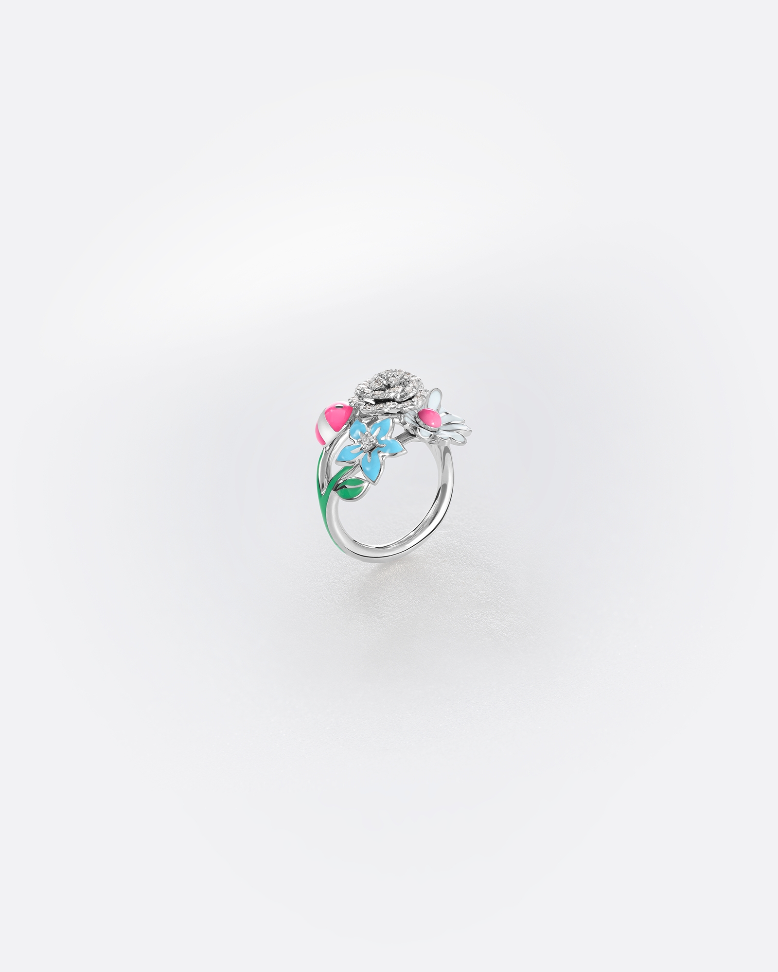 Diorette 戒指  白色 18K 金、钻石和高级珠宝彩漆装饰 E02