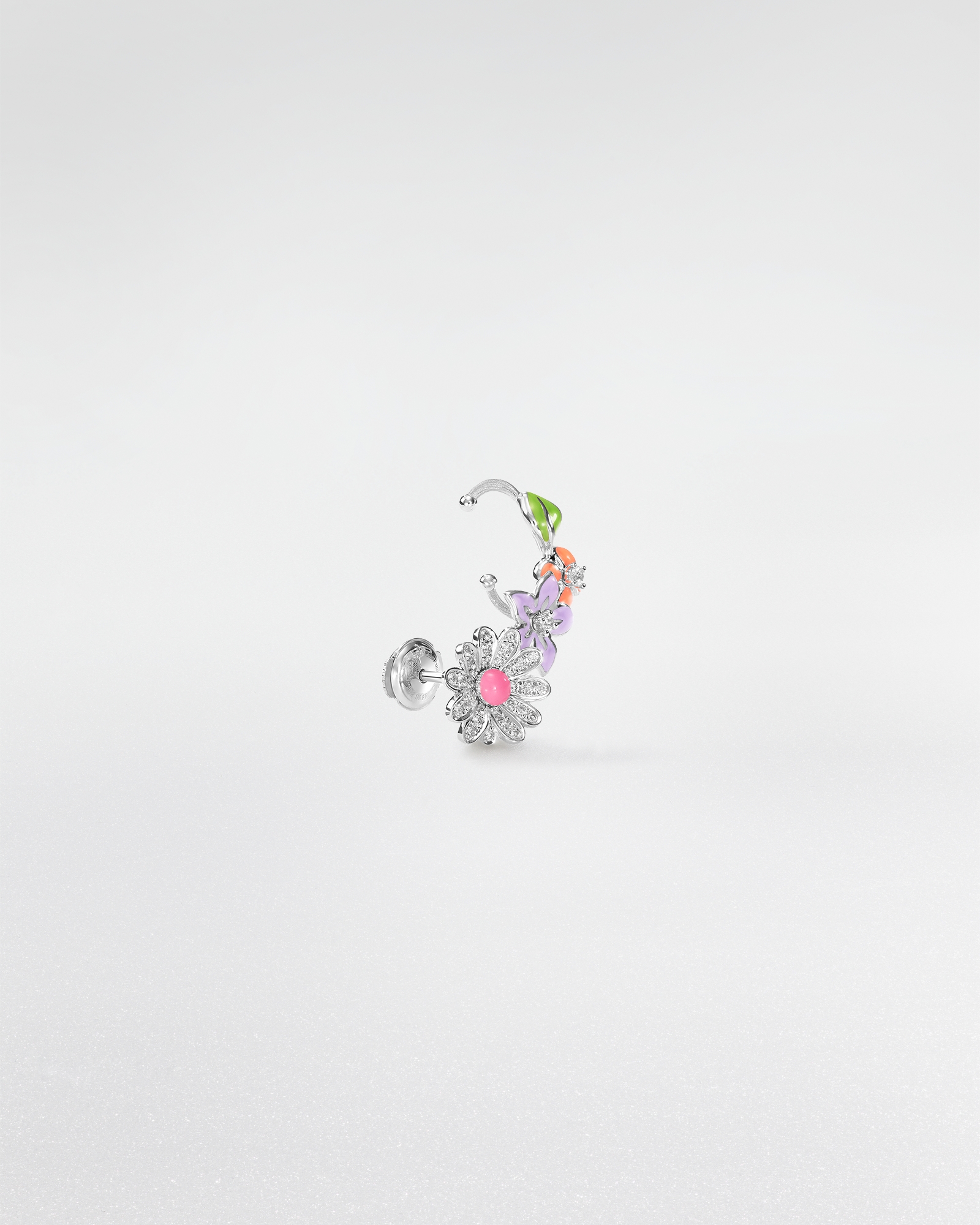 Diorette 单只耳环 白色 18K 金、钻石和高级珠宝彩漆装饰 E02