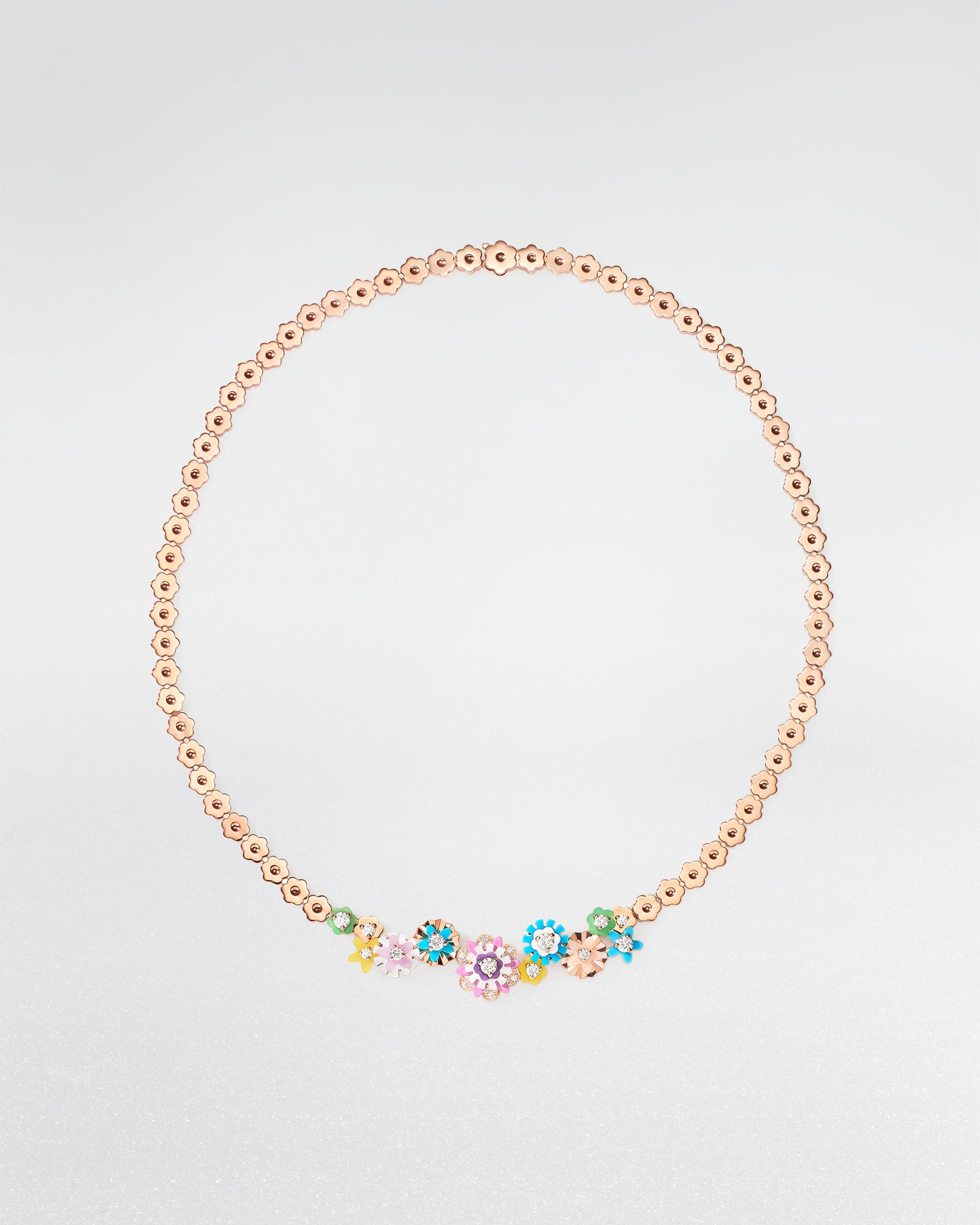 Diorigami 项链 玫瑰色 18K 金、钻石、绿玉髓、绿松石、黄玛瑙、锂云母、白色珍珠母贝、粉色欧泊和高级珠宝彩漆 E01