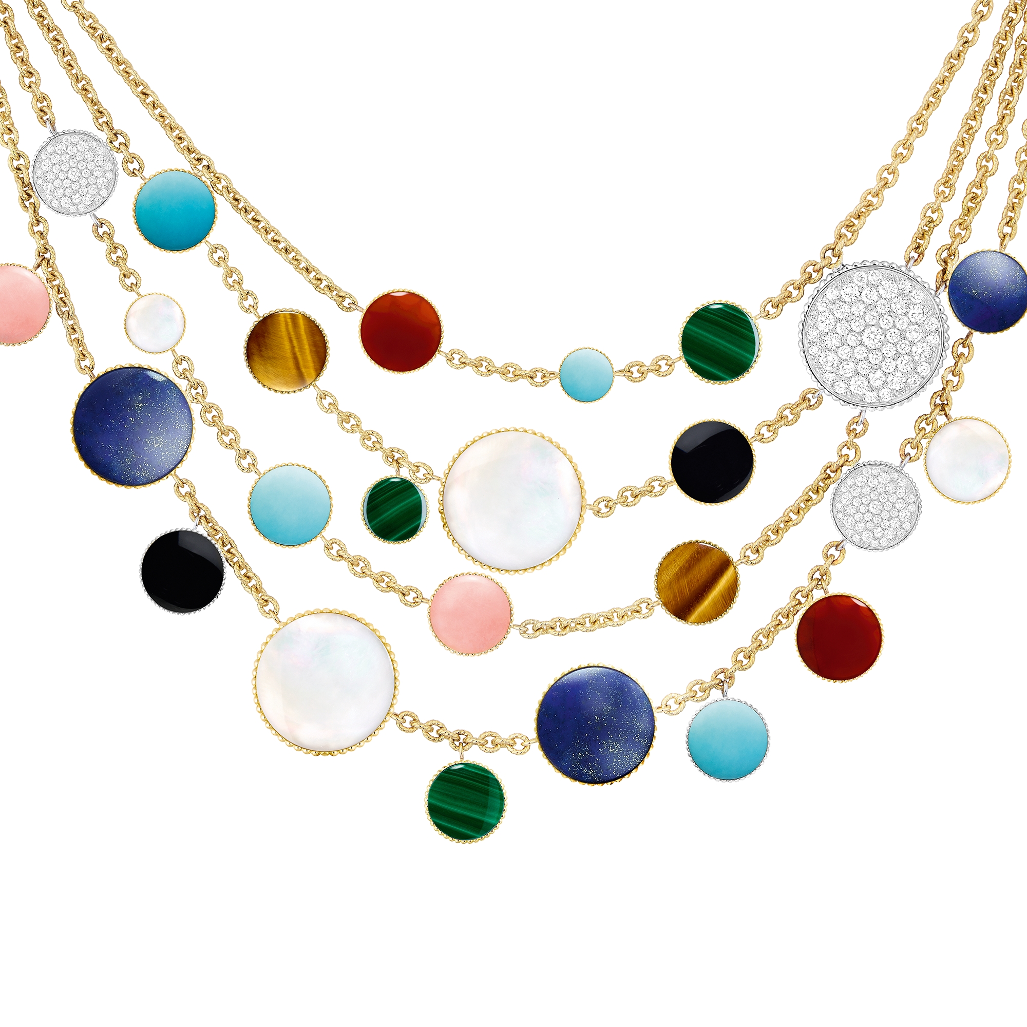 Rose des Vents 胸饰项链 黄色和白色 18K 金、钻石和宝石装饰 E09