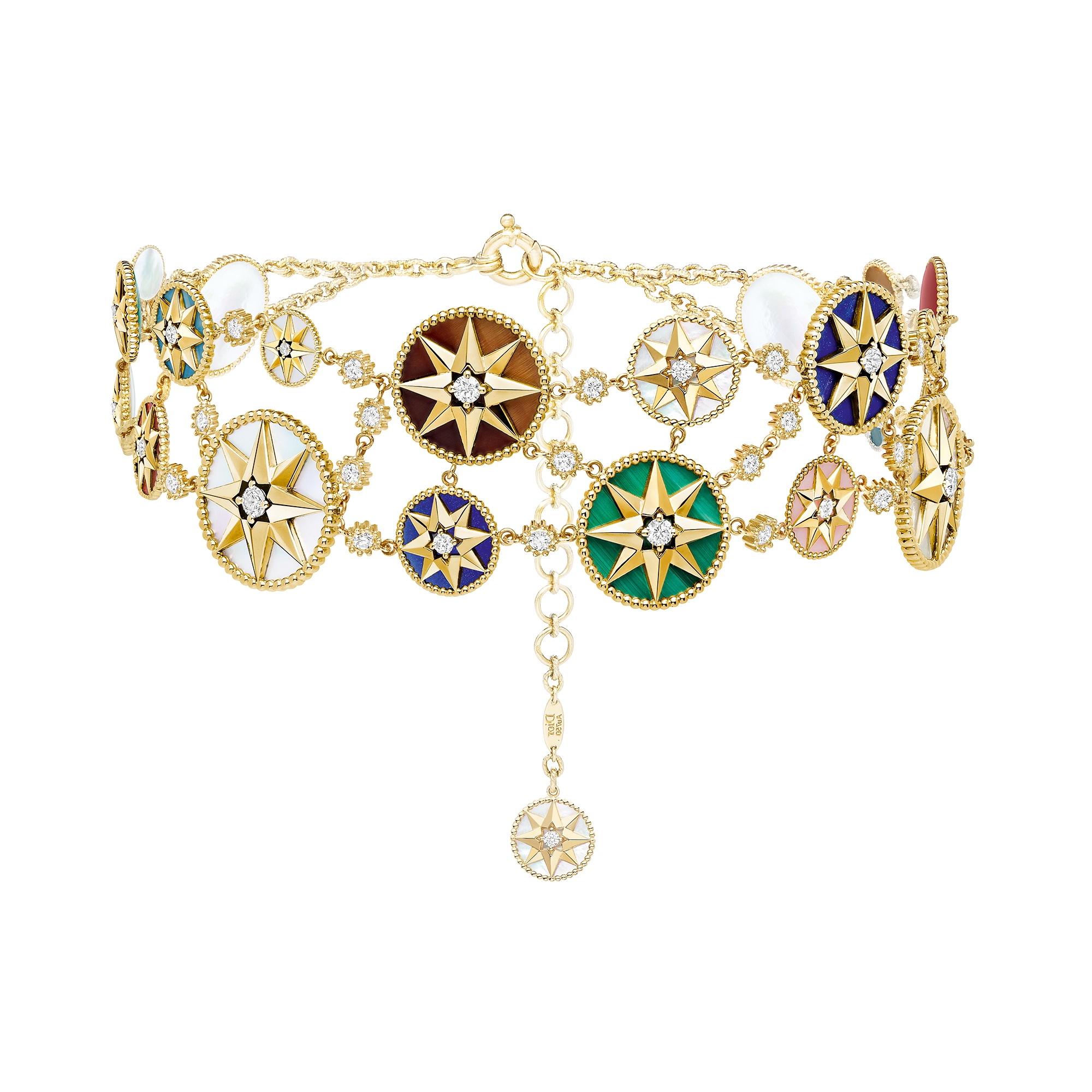 Rose des Vents 短项链 黄色 18K 金、玫瑰色 18K 金、白色 18K 金、钻石和宝石装饰 E01