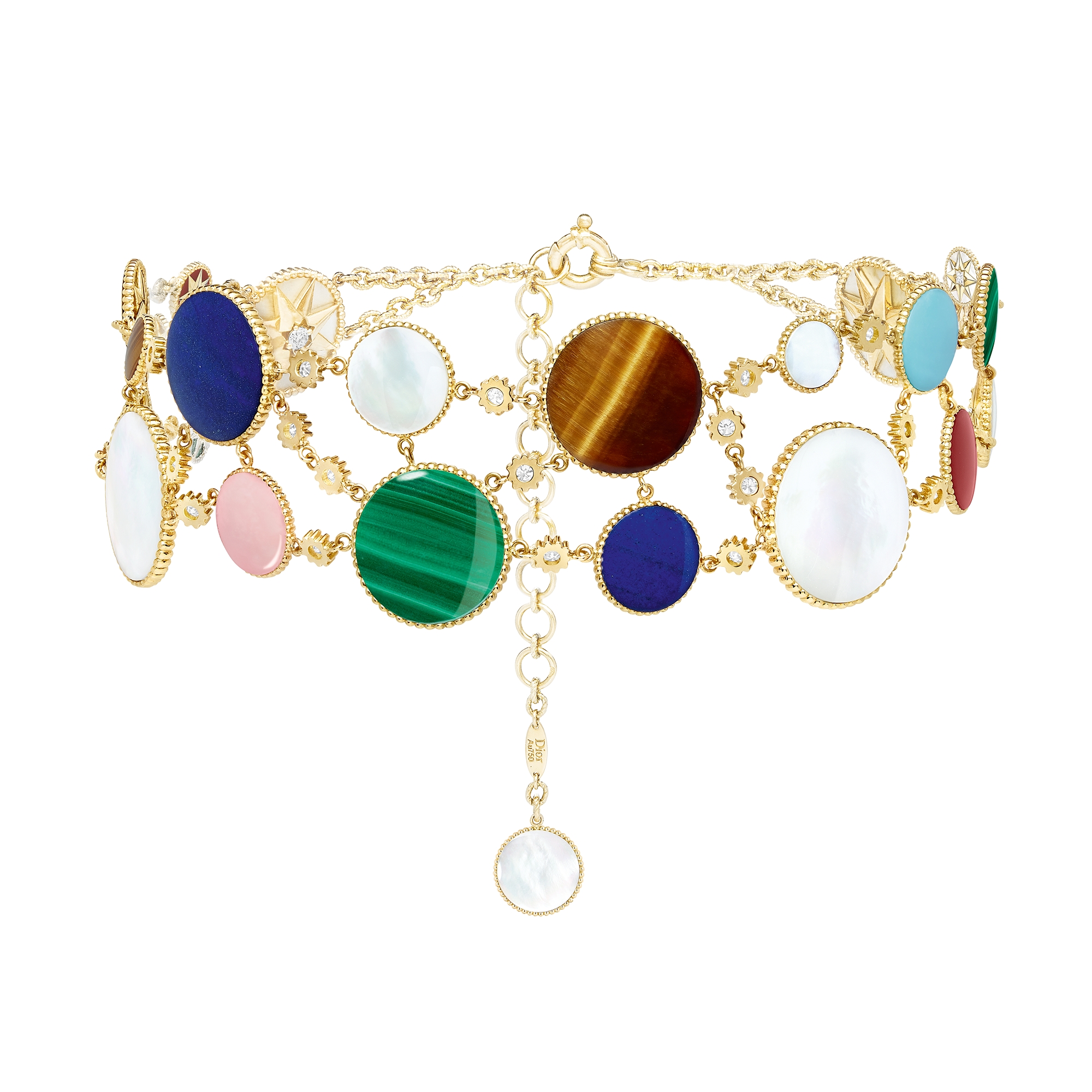 Rose des Vents 短项链 黄色 18K 金、玫瑰色 18K 金、白色 18K 金、钻石和宝石装饰 E07