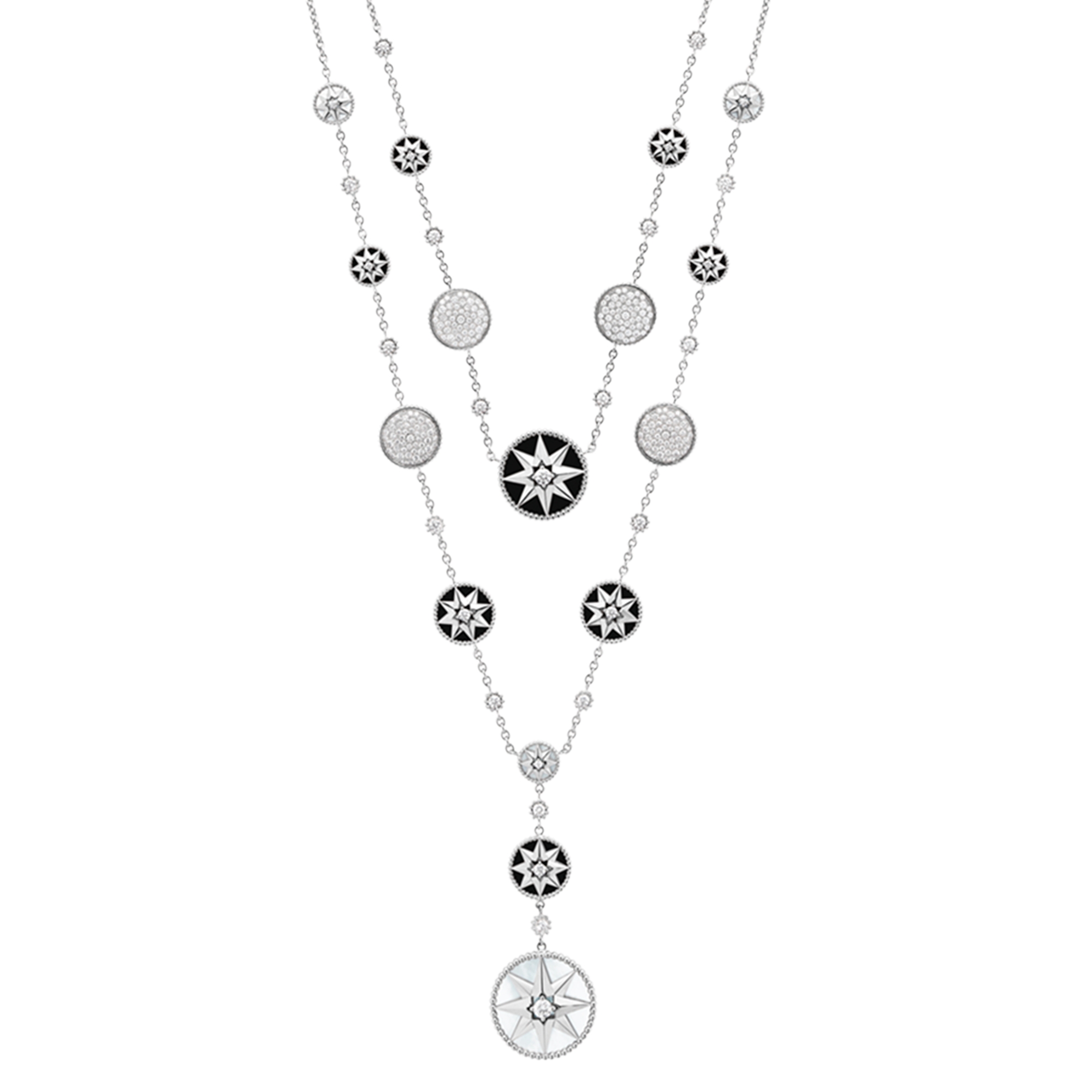 Rose des Vents 长款项链 白色 18K 金、钻石、珍珠母贝和缟玛瑙装饰 E06