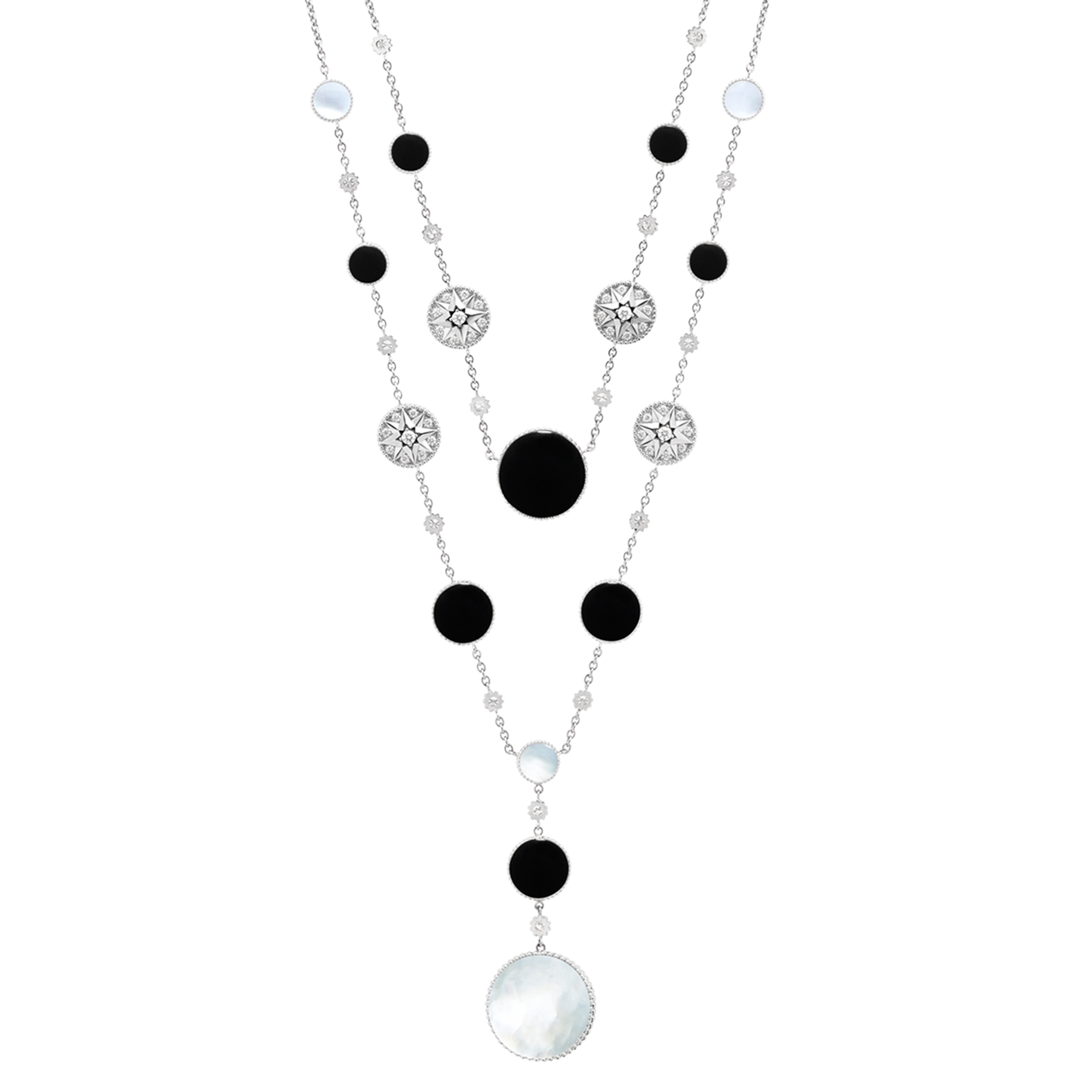 Rose des Vents 长款项链 白色 18K 金、钻石、珍珠母贝和缟玛瑙装饰 E09