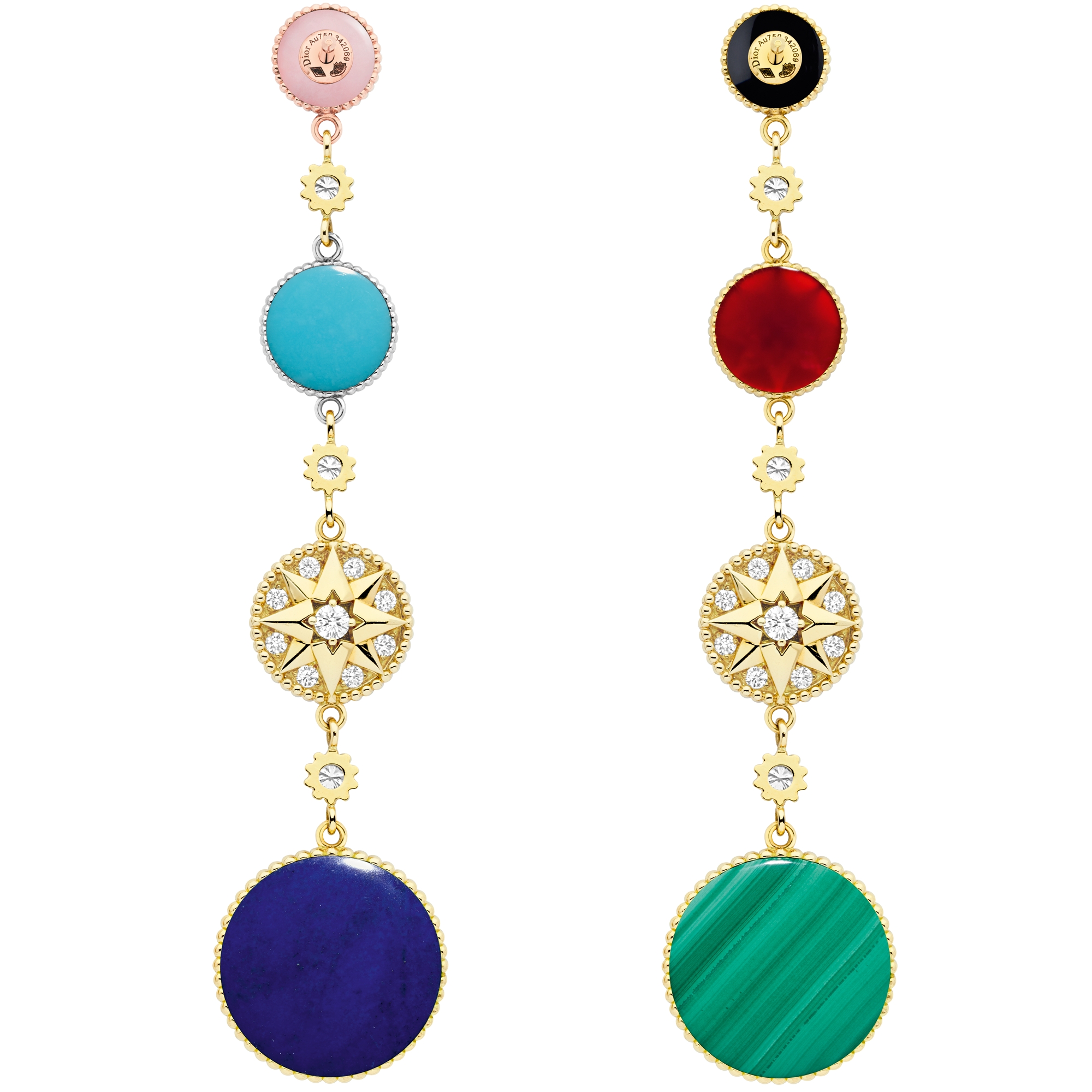 Rose des Vents 耳环 黄色 18K 金、玫瑰色 18K 金、白色 18K 金、钻石、珍珠母贝和宝石装饰 E07