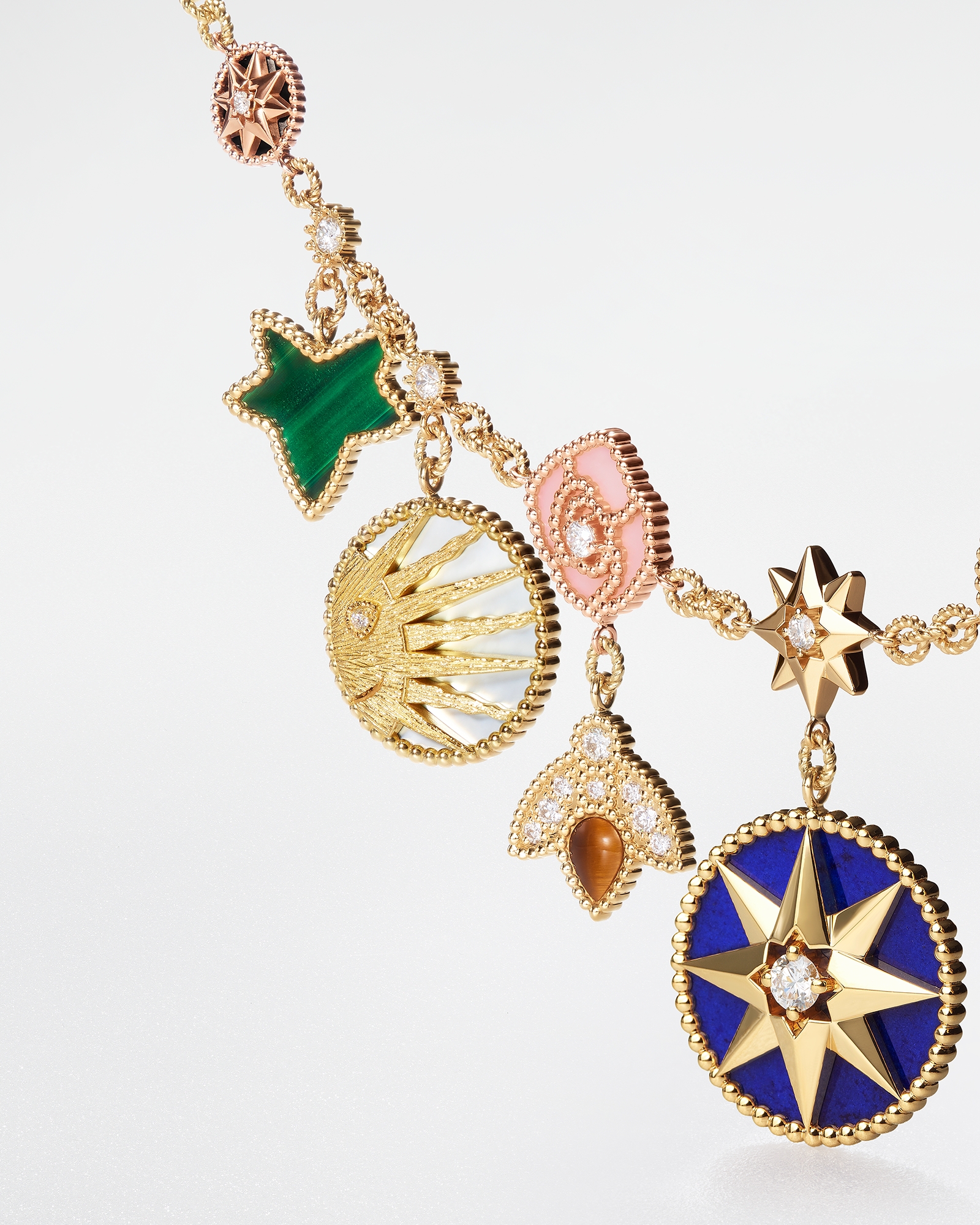 Charms 项链 黄色、玫瑰色和白色 18K 金、铂金、钻石和石饰 E02