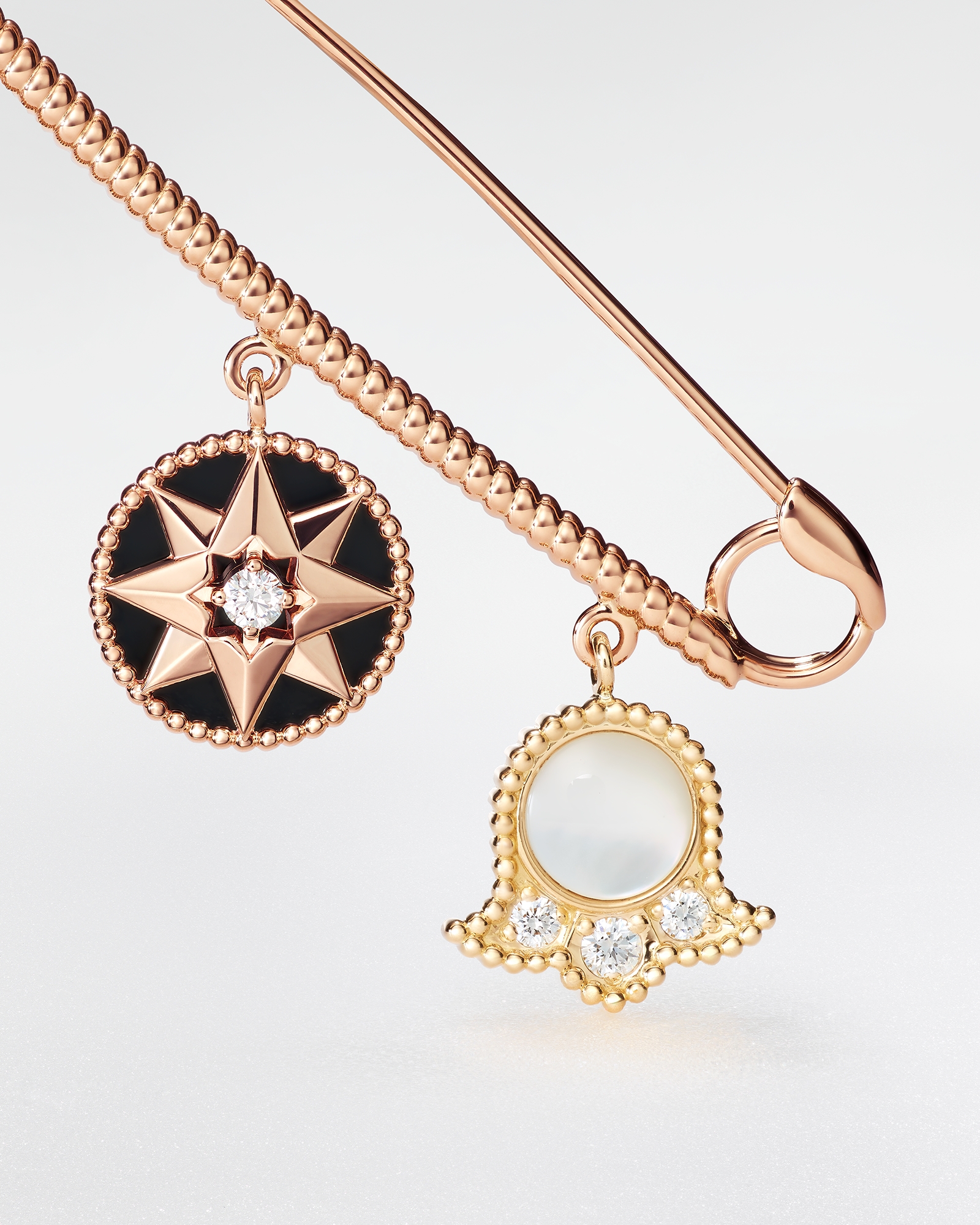 Charms 胸针 黄色和玫瑰色 18K 金、钻石和石饰 E02