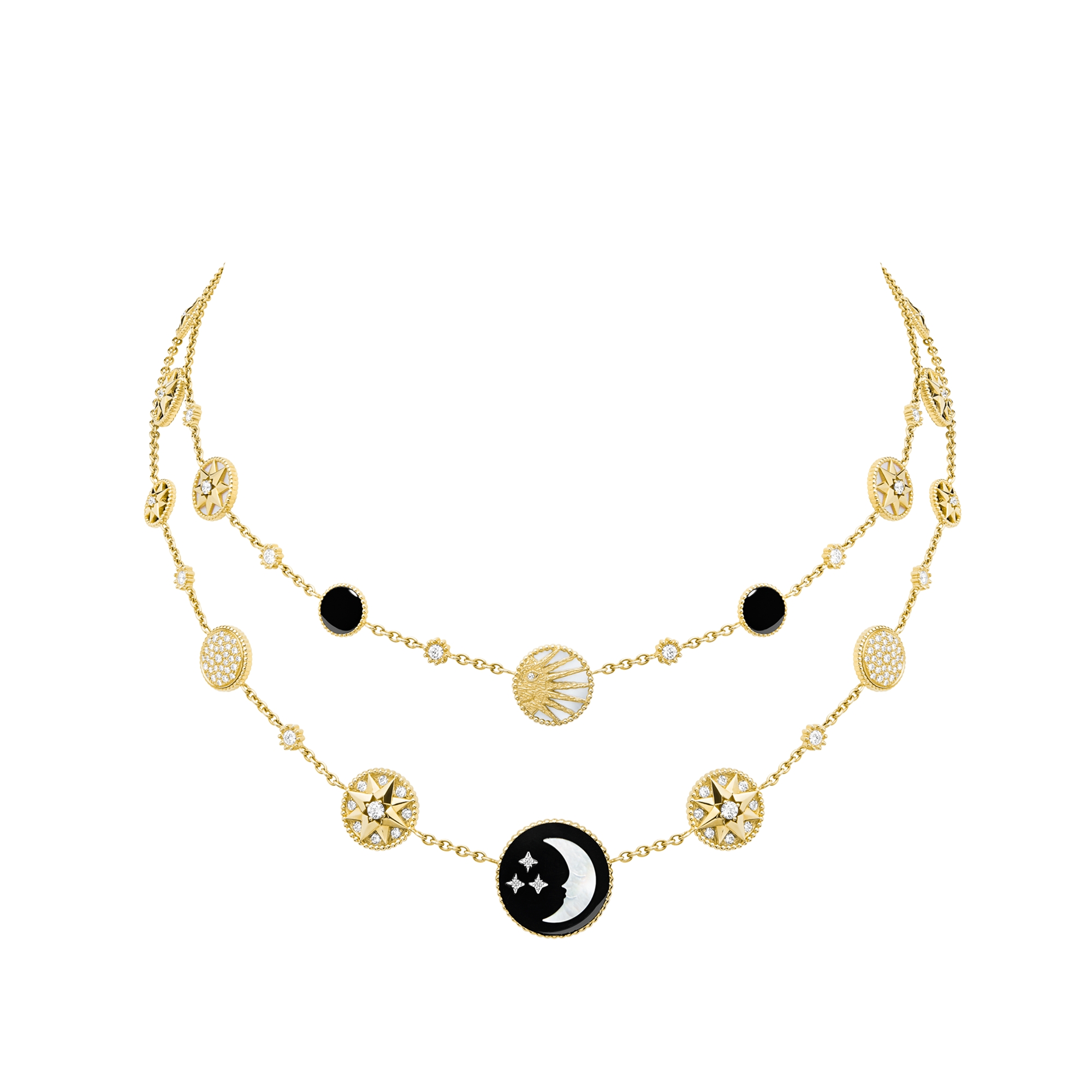 Rose des Vents 和 Rose Céleste 项链 黄色 18K 金、白色 18K 金、钻石、珍珠母贝和缟玛瑙装饰 E03