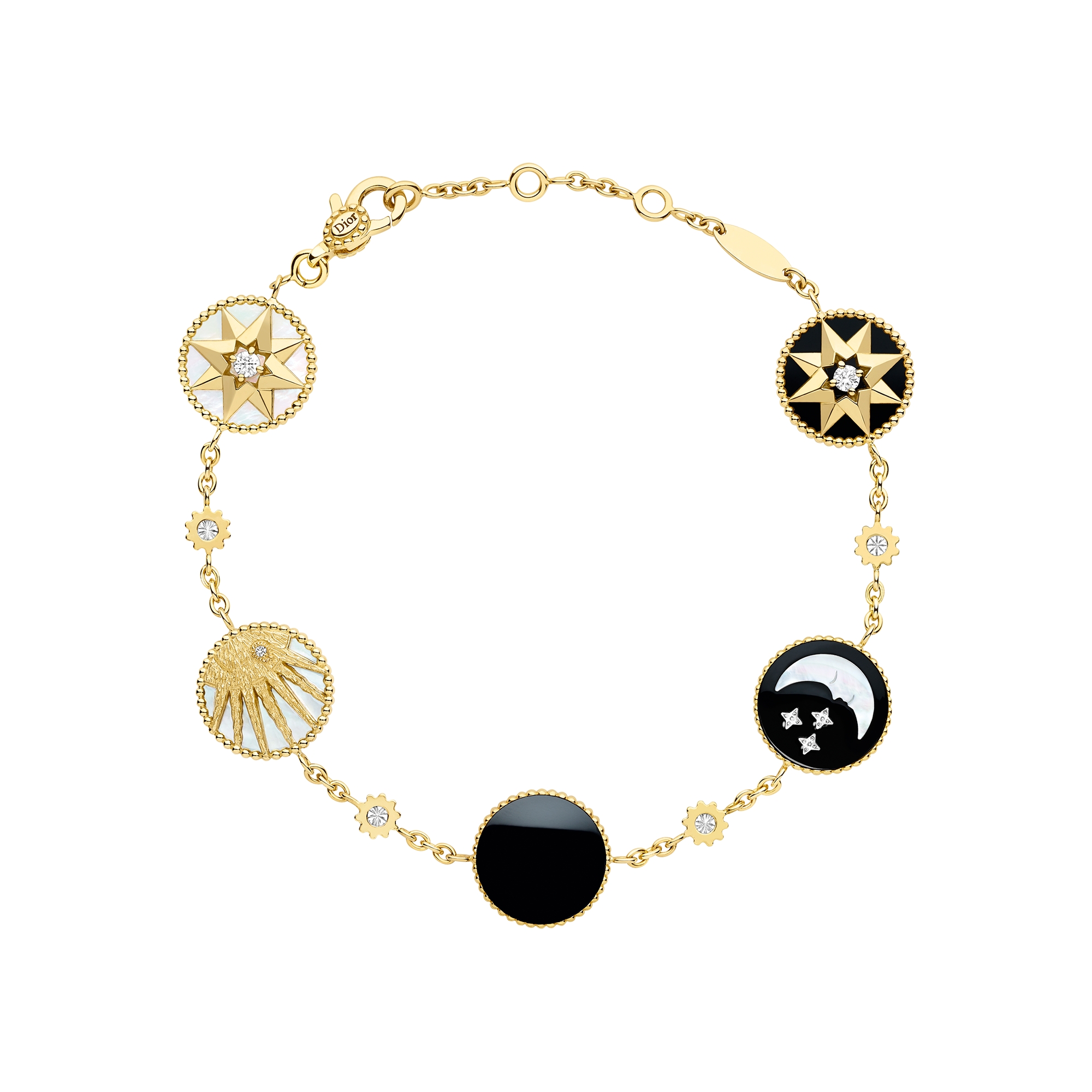 Rose des Vents 和 Rose Céleste 手链 黄色 18K 金、白色 18K 金、钻石、珍珠母贝和缟玛瑙装饰 E07