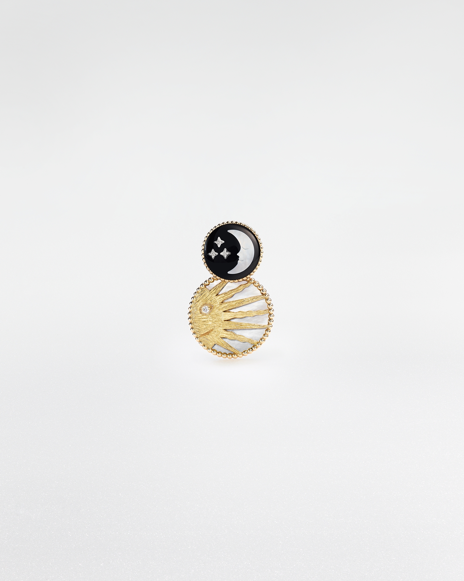 Rose Céleste 单只耳环 黄色 18K 金、铂金、钻石、珍珠母贝和缟玛瑙装饰 E01