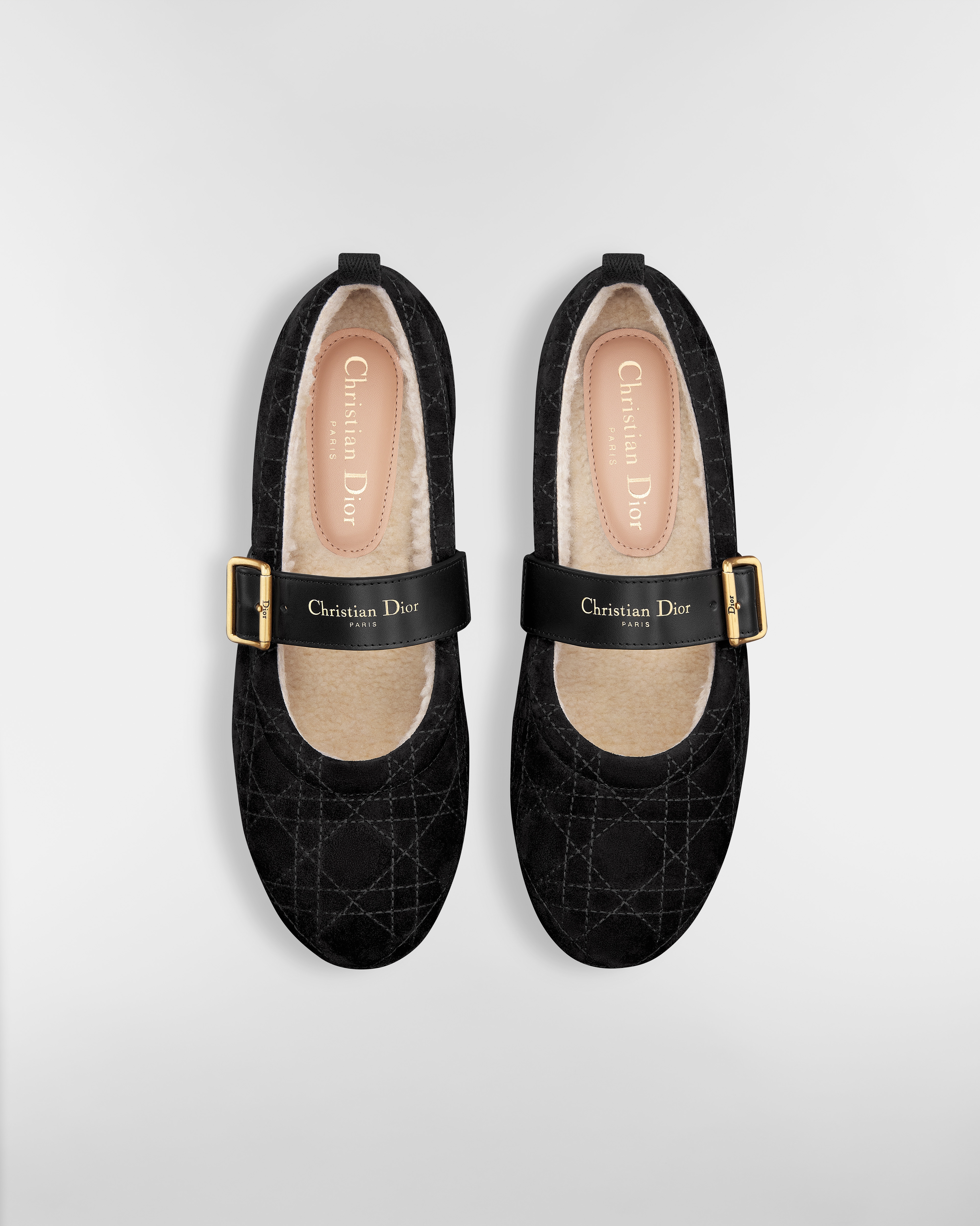 DiorAlps Dior Frost 芭蕾鞋 黑色绒面牛皮革藤格纹 E06