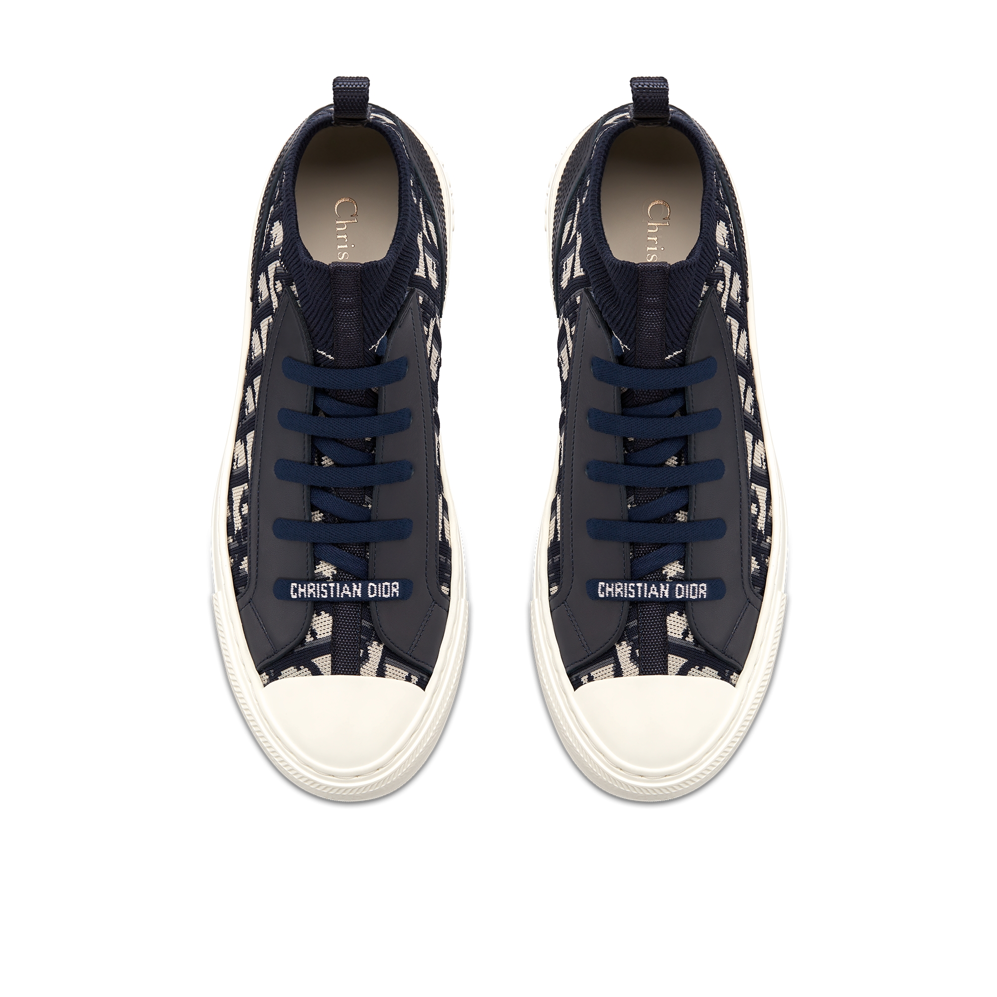Walk'n'Dior 运动鞋 深蓝色科技针织面料和牛皮革 Oblique 印花 E06