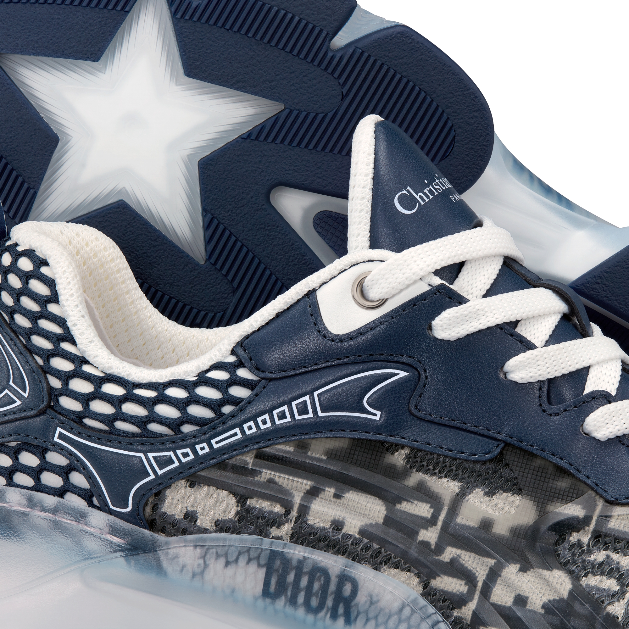 Dior Vibe 运动鞋 深蓝色科技面料 Oblique 印花和透明橡胶 E09