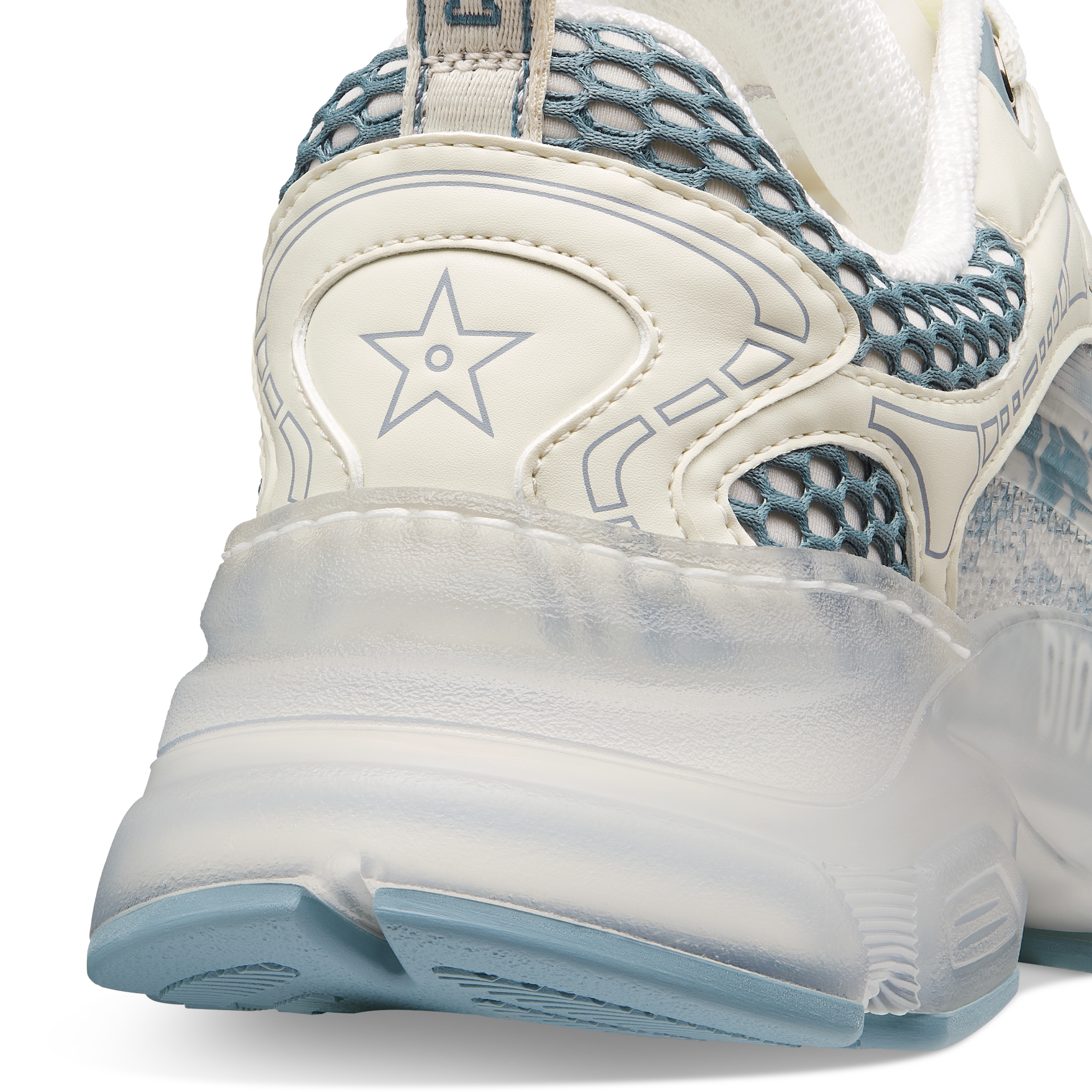 Dior Vibe 运动鞋 白色和水洗蓝科技面料和透明橡胶 Oblique 印花 E09