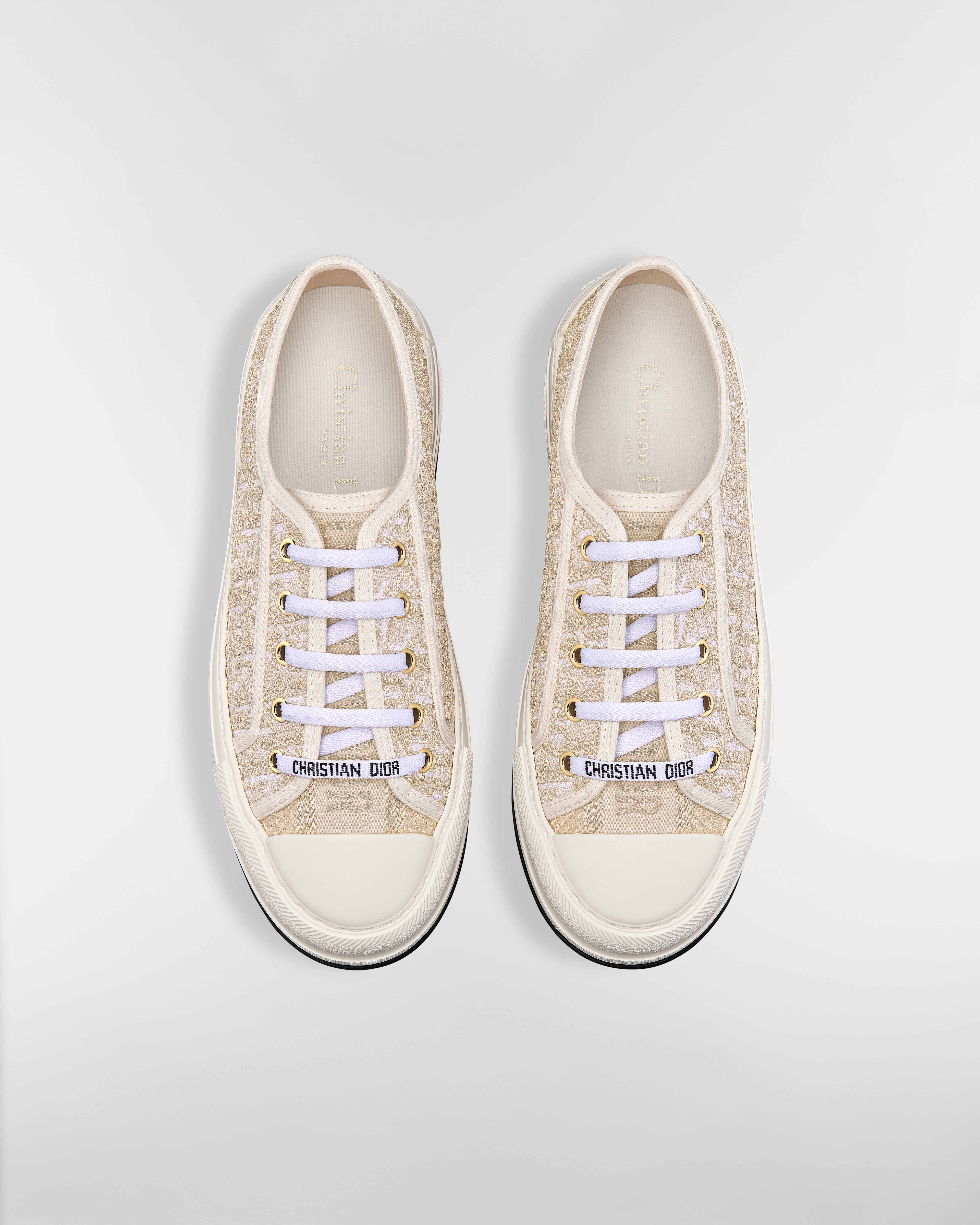 Walk'n'Dior 厚底运动鞋 白色棉质面料金色金属光泽线 Oblique 印花 E06