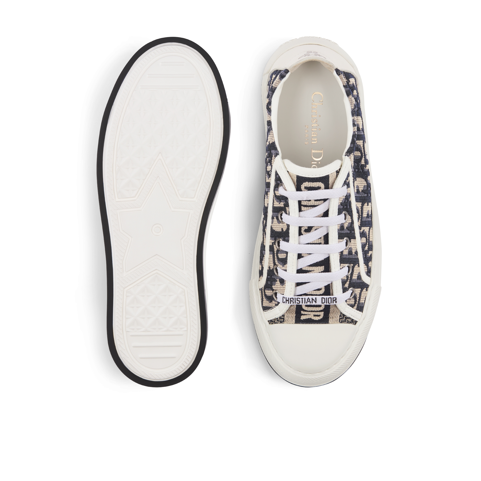 Walk'n'Dior 厚底运动鞋 深蓝色棉质刺绣面料 Oblique 印花 E07