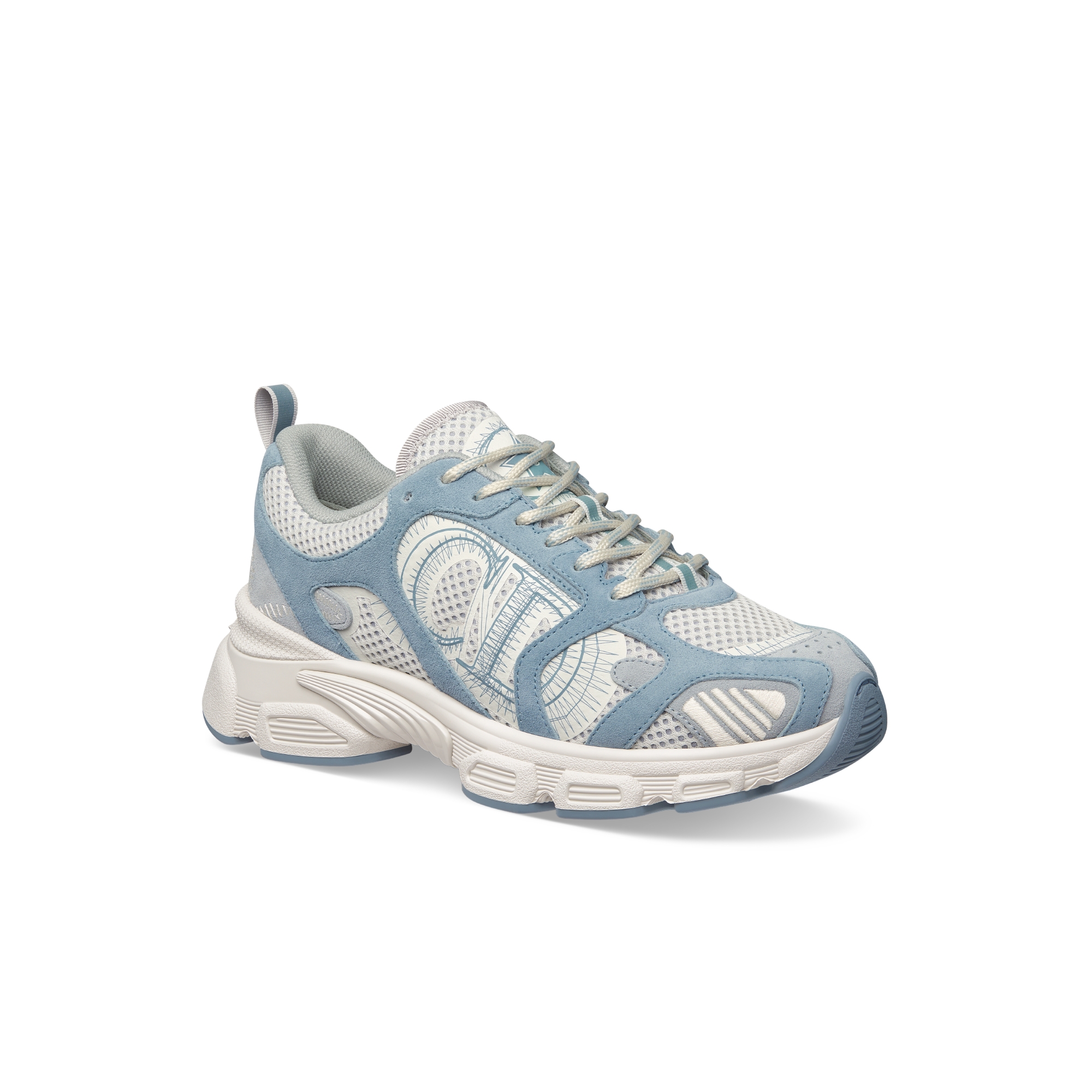 Dior Chrono 运动鞋 灰蓝色网眼织物和绒面牛皮革 E03