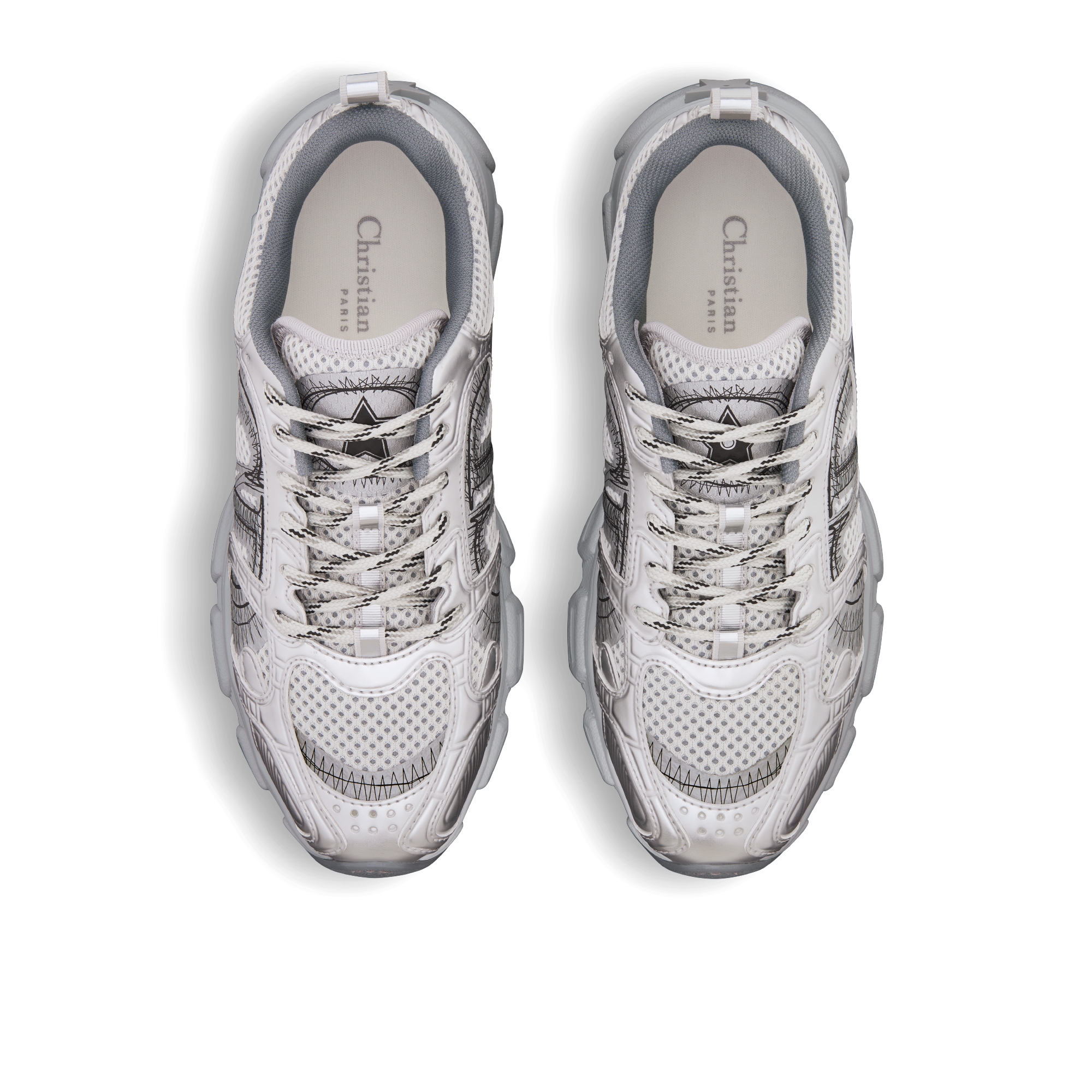 Dior Chrono 运动鞋 灰色网面搭配银色调层压皮革效果镶片 E06